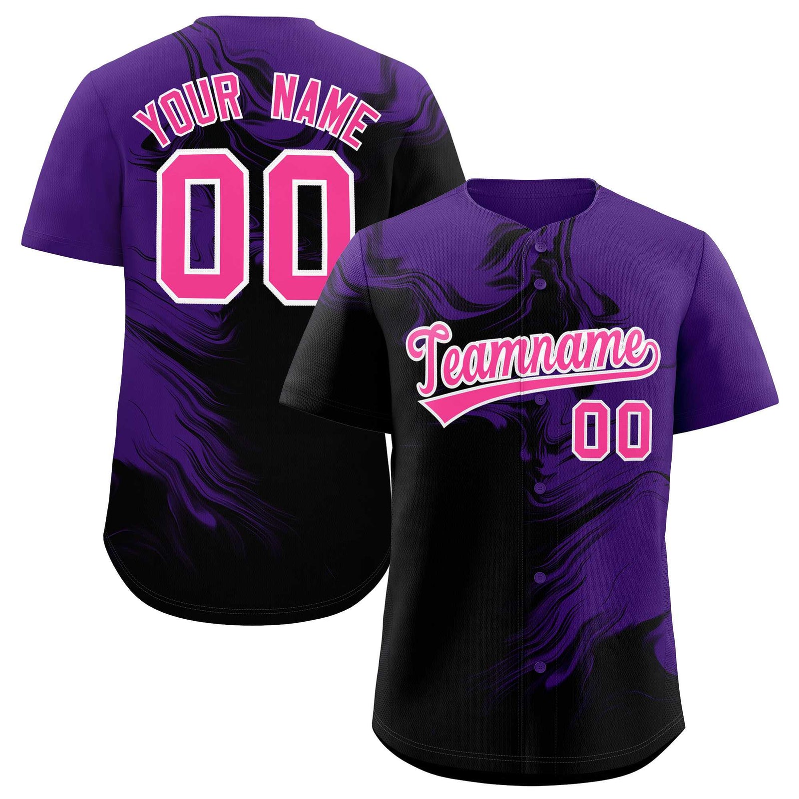 Custom Purple Black Personalized Ink Pattern Authentic Baseball Jersey