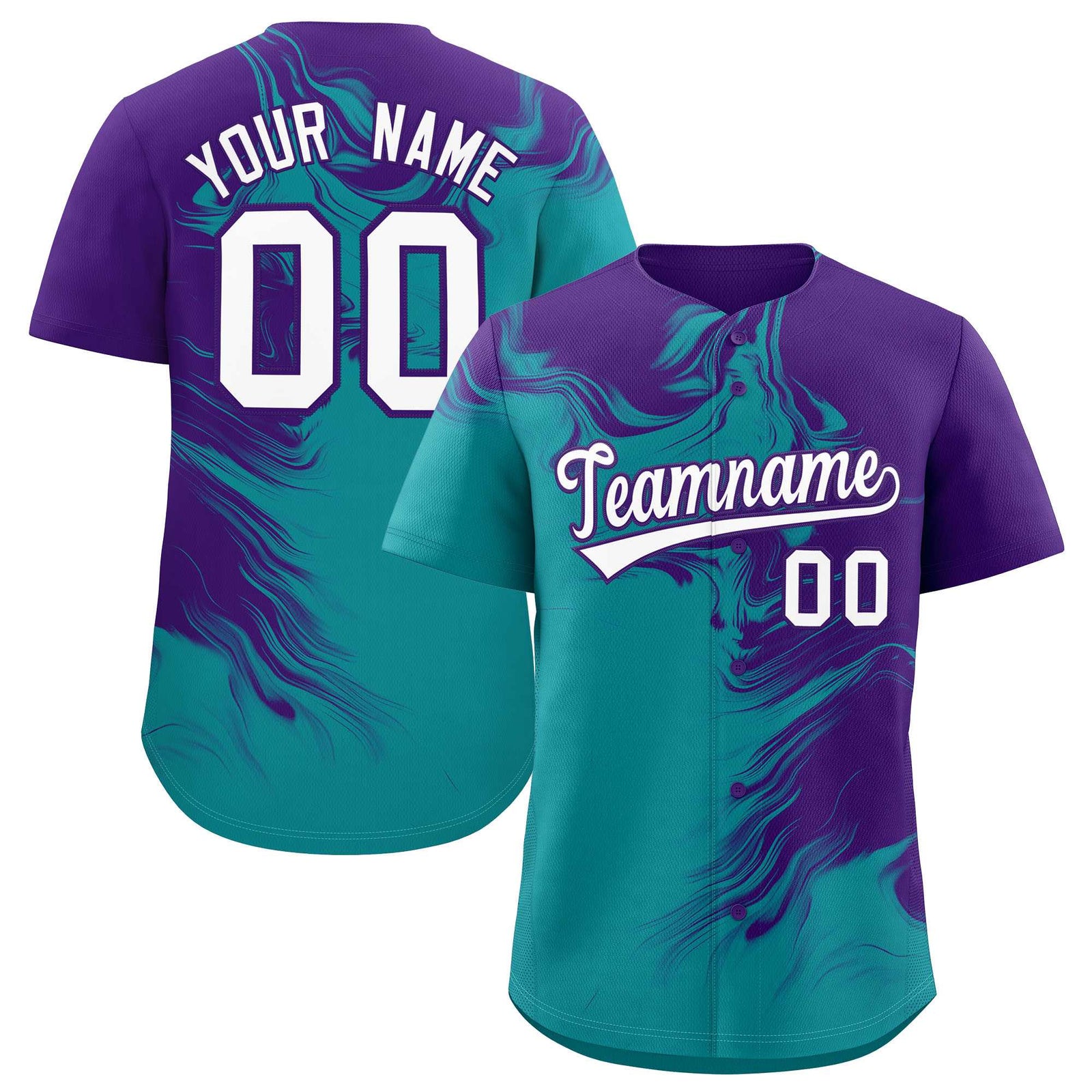 Custom Purple Aqua Personalized Ink Pattern Authentic Baseball Jersey