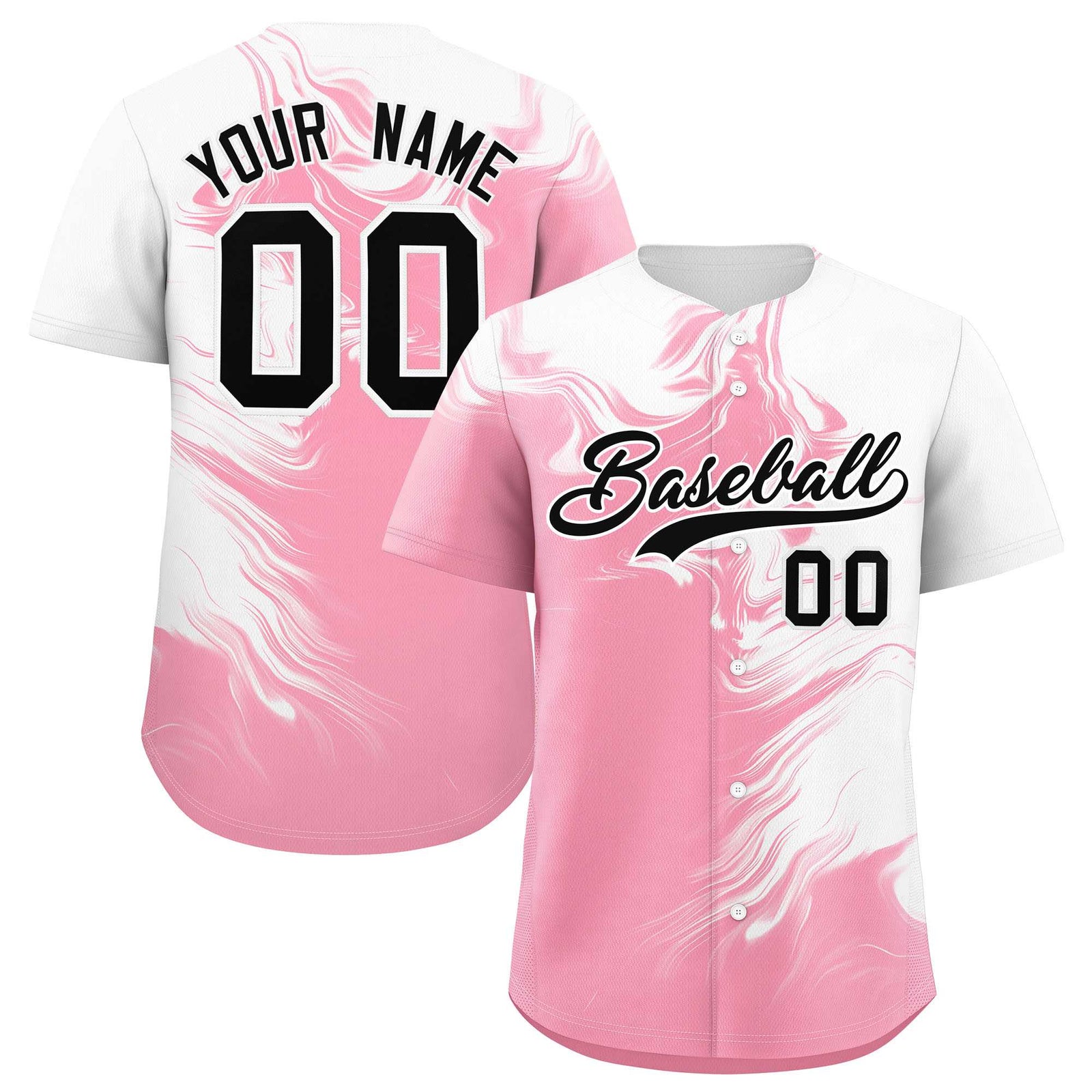 Custom White Light Pink Personalized Ink Pattern Authentic Baseball Jersey