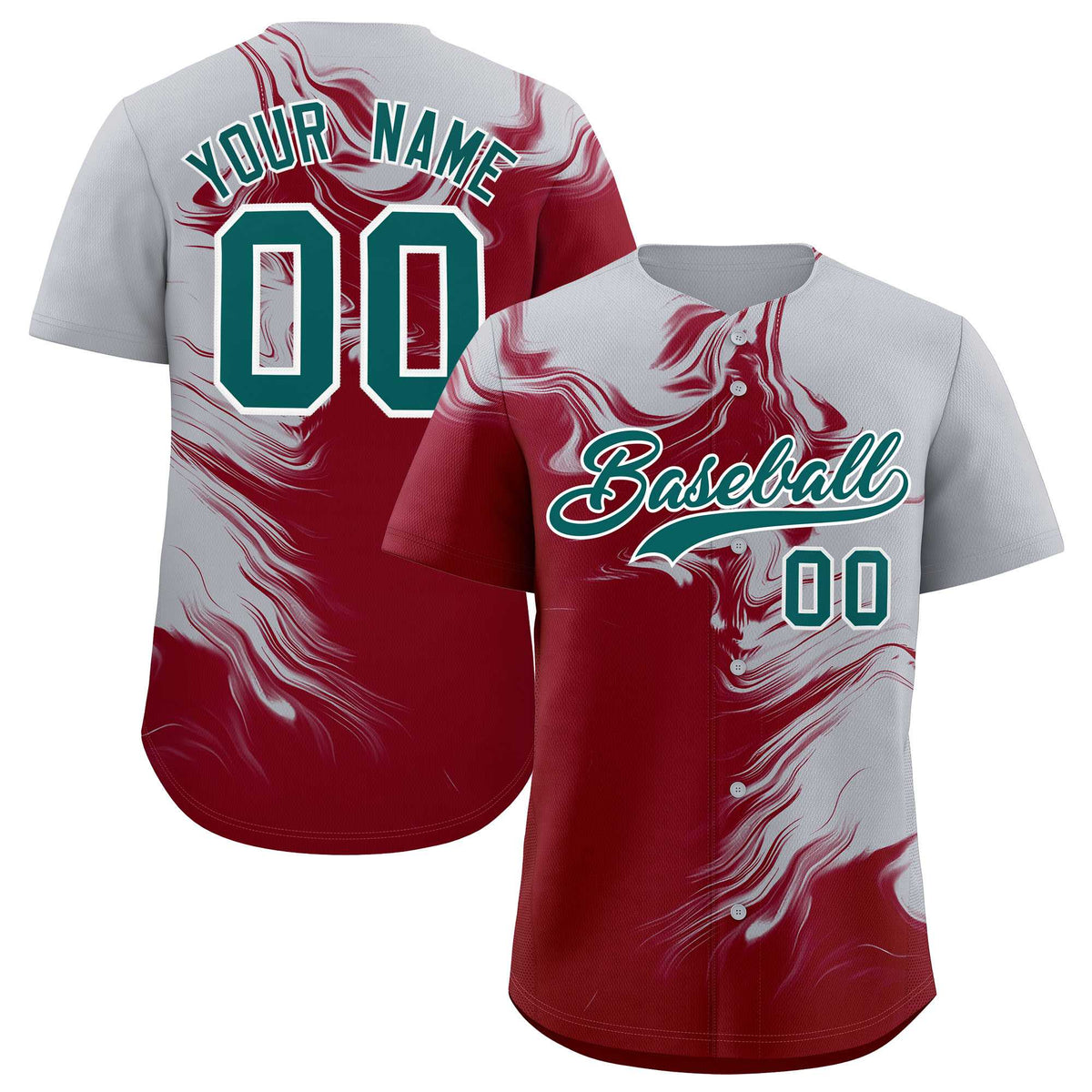 Custom Gray Crimson Personalized Ink Pattern Authentic Baseball Jersey