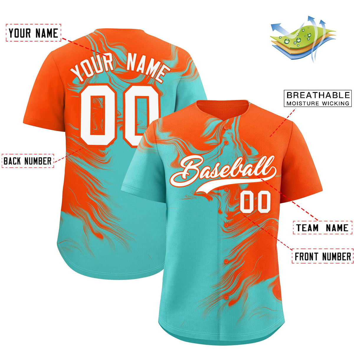 Custom Orange Bright Green Personalized Ink Pattern Authentic Baseball Jersey