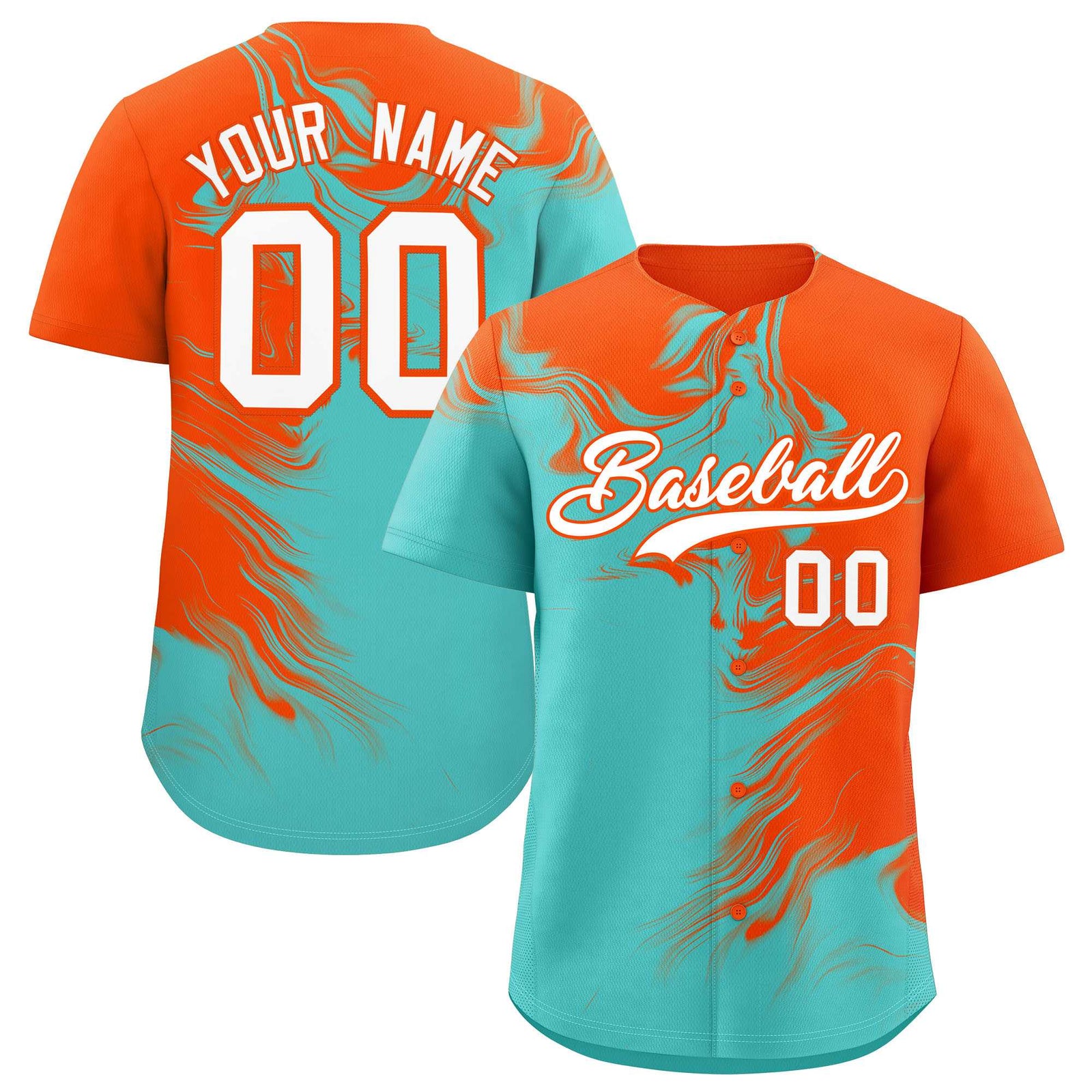 Custom Orange Bright Green Personalized Ink Pattern Authentic Baseball Jersey