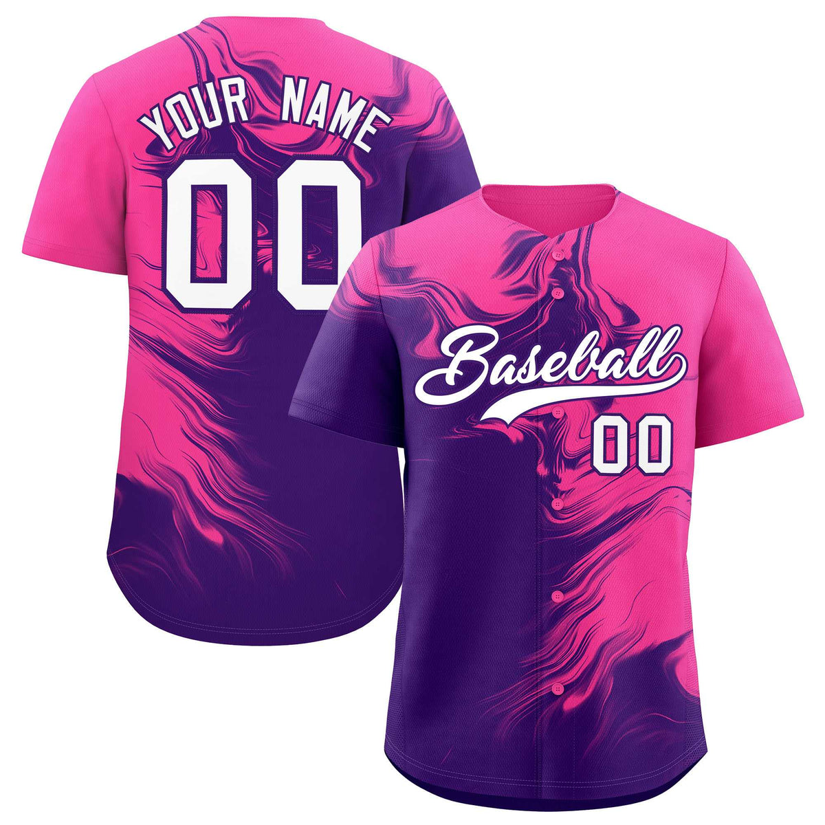 Custom Pink Purple Personalized Ink Pattern Authentic Baseball Jersey