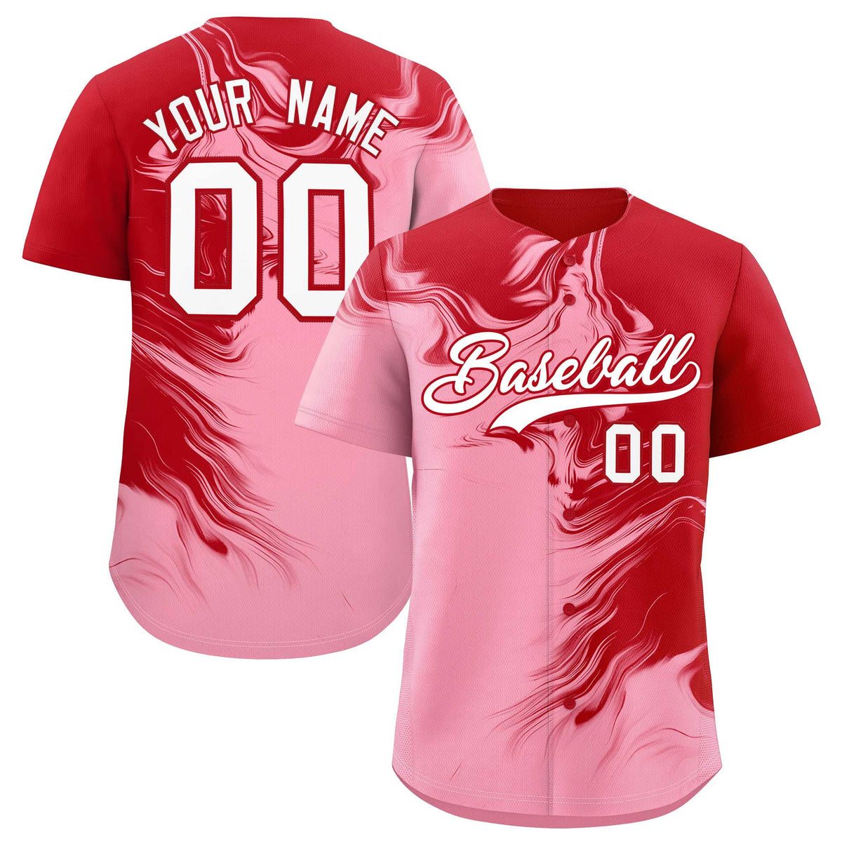 Custom Red Light Pink Personalized Ink Pattern Authentic Baseball Jersey