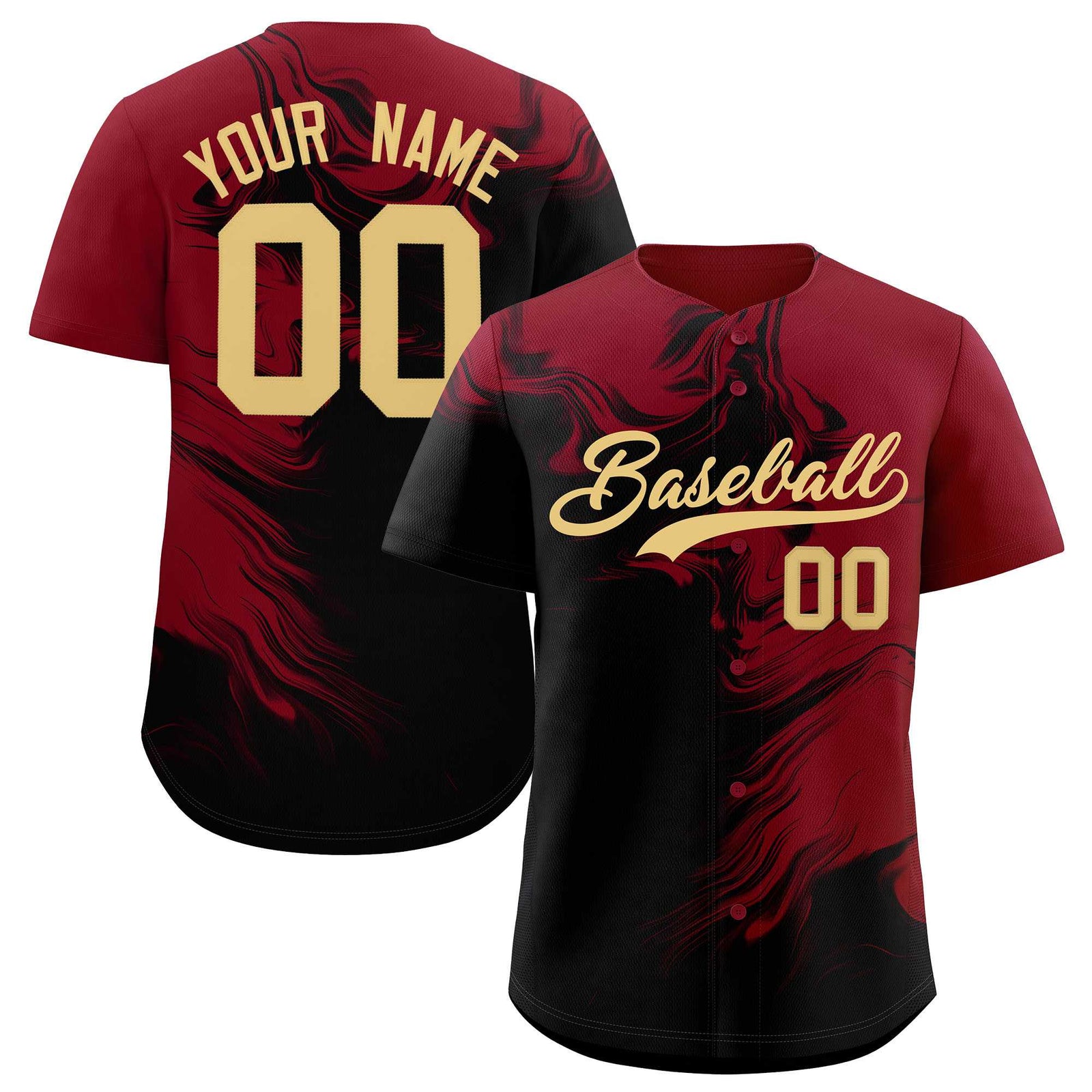 Custom Crimson Black Personalized Ink Pattern Authentic Baseball Jersey
