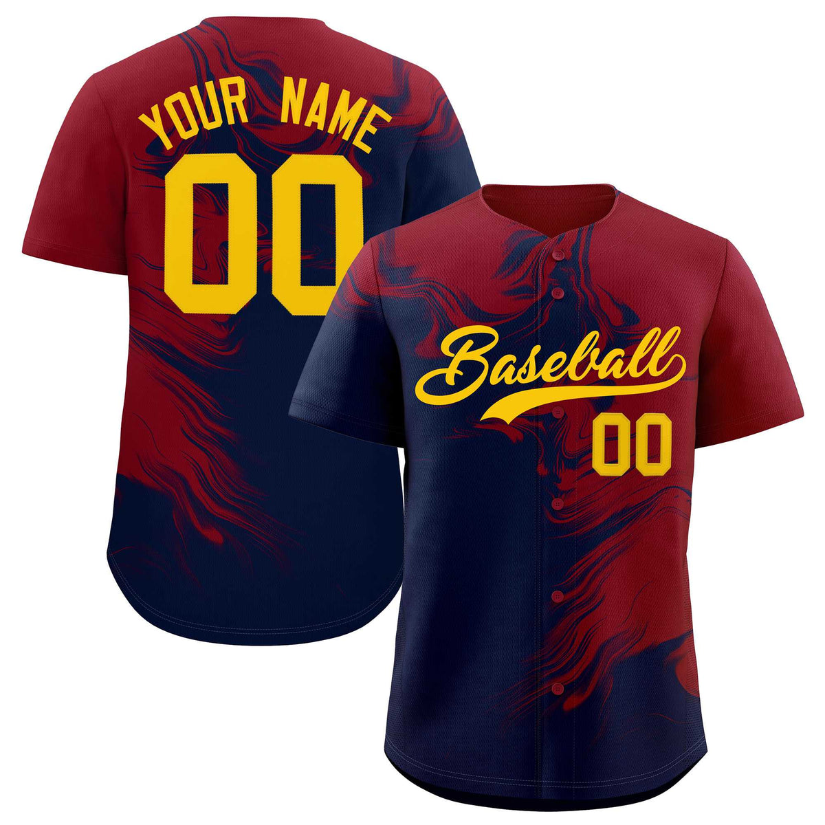 Custom Crimson Navy Personalized Ink Pattern Authentic Baseball Jersey