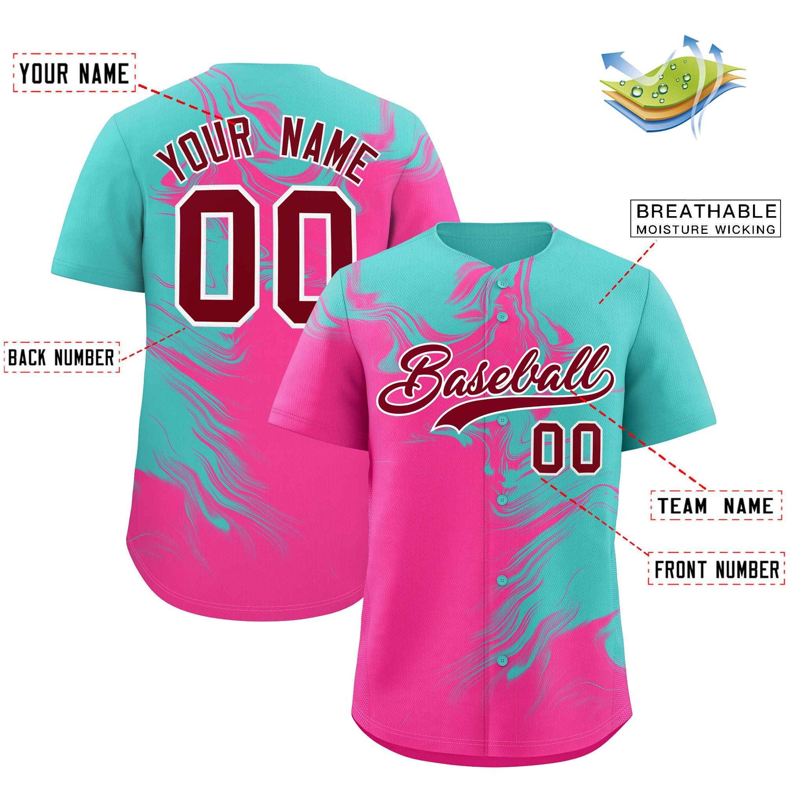 Custom Bright Green Pink Personalized Ink Pattern Authentic Baseball Jersey