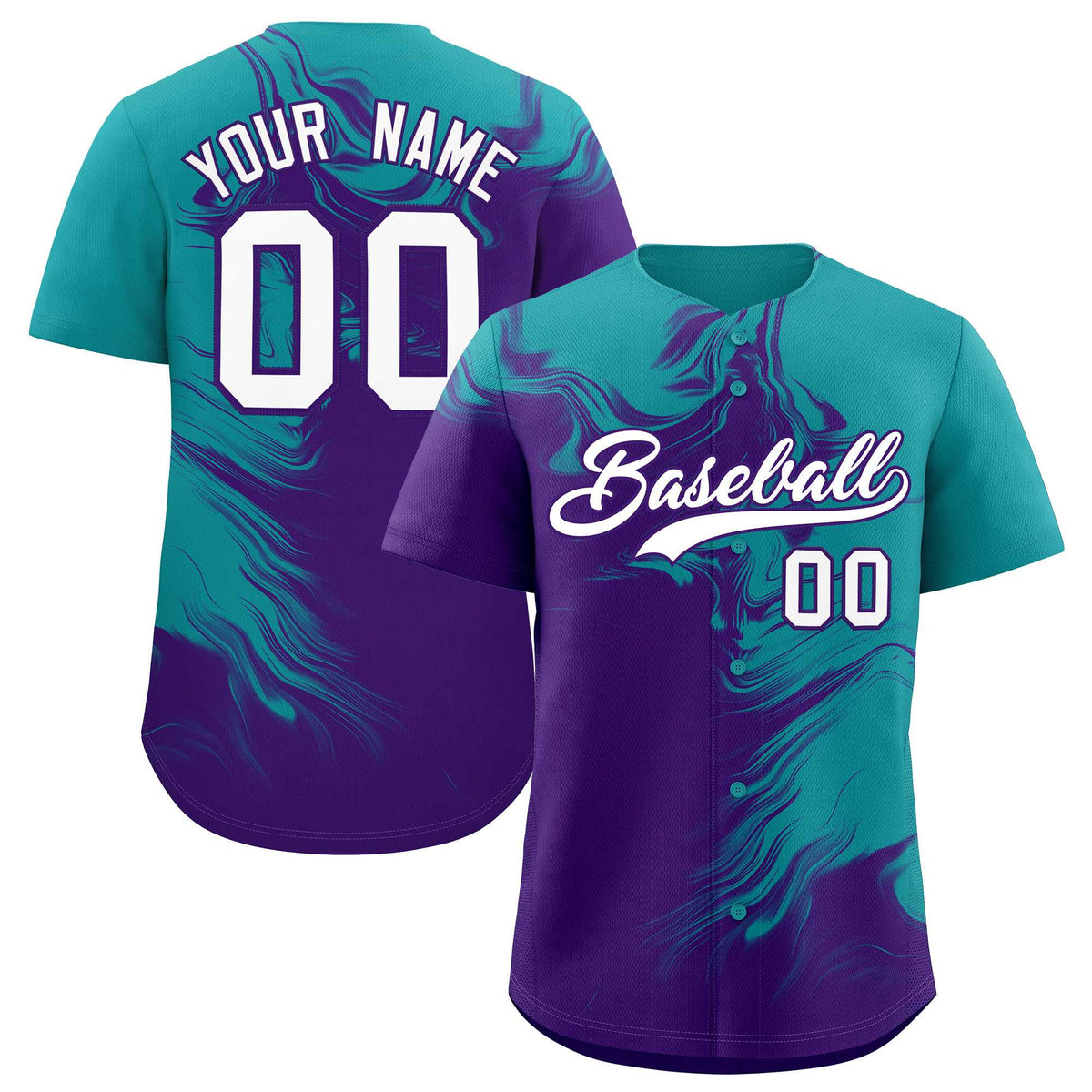 Custom Aqua Purple Personalized Ink Pattern Authentic Baseball Jersey