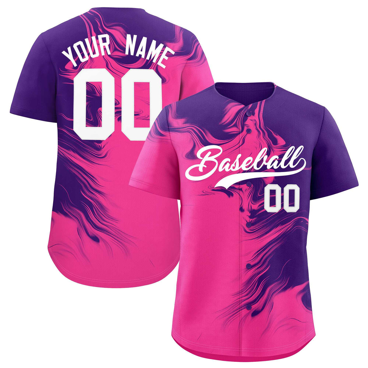 Custom Purple Pink Personalized Ink Pattern Authentic Baseball Jersey