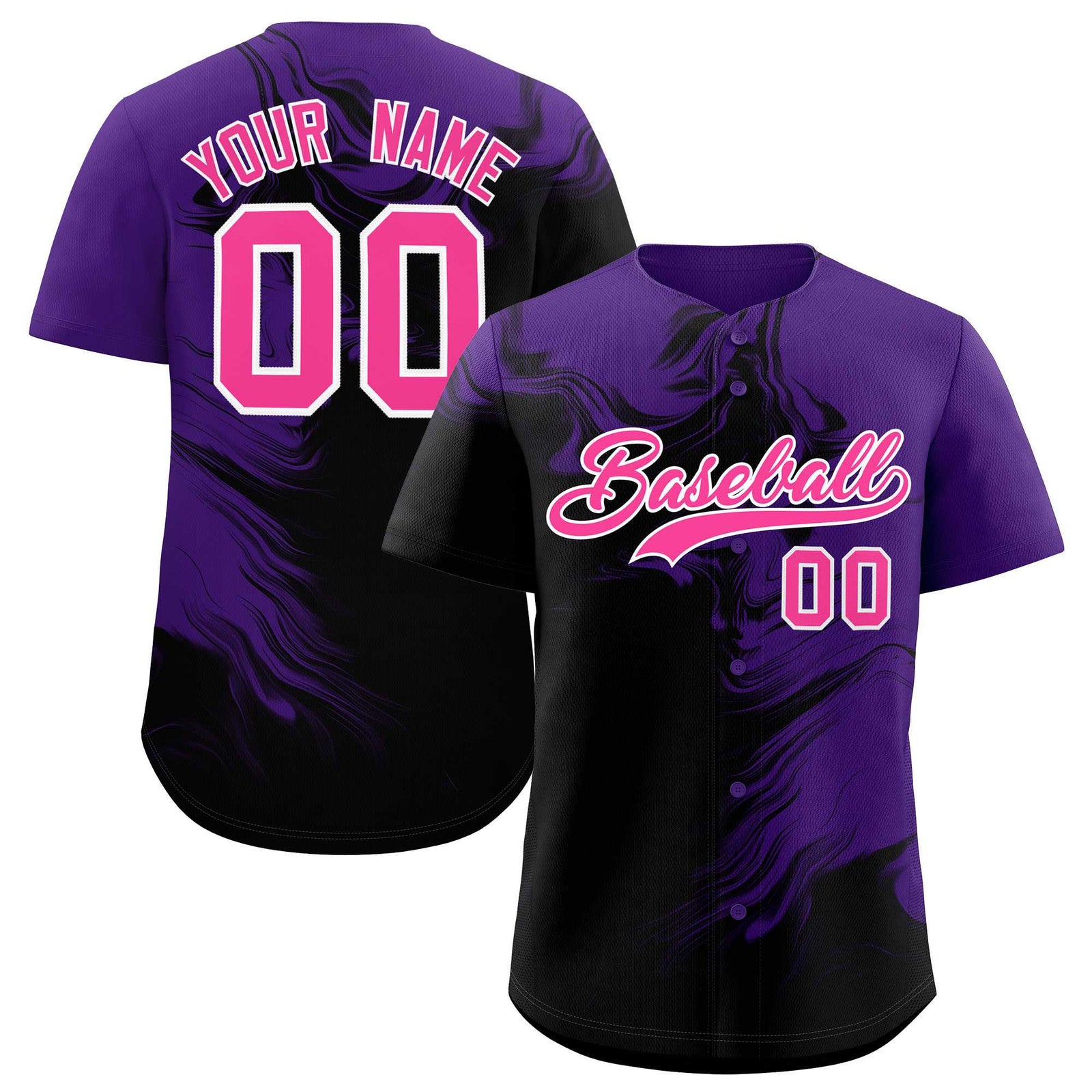 Custom Purple Black Personalized Ink Pattern Authentic Baseball Jersey