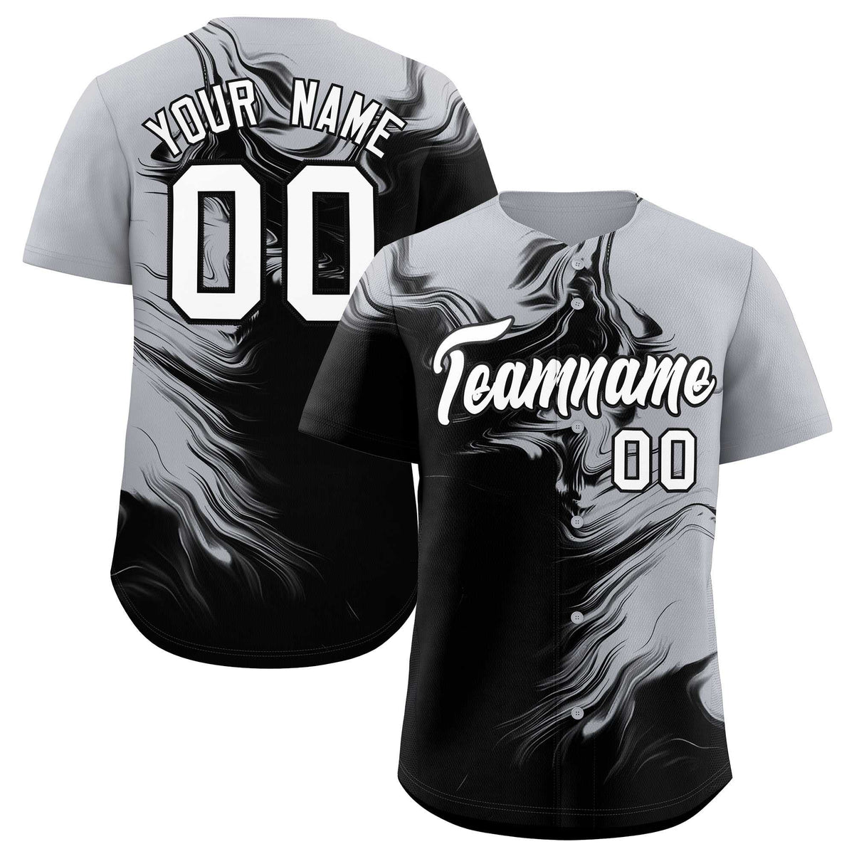 Custom Gray Black Personalized Ink Pattern Authentic Baseball Jersey