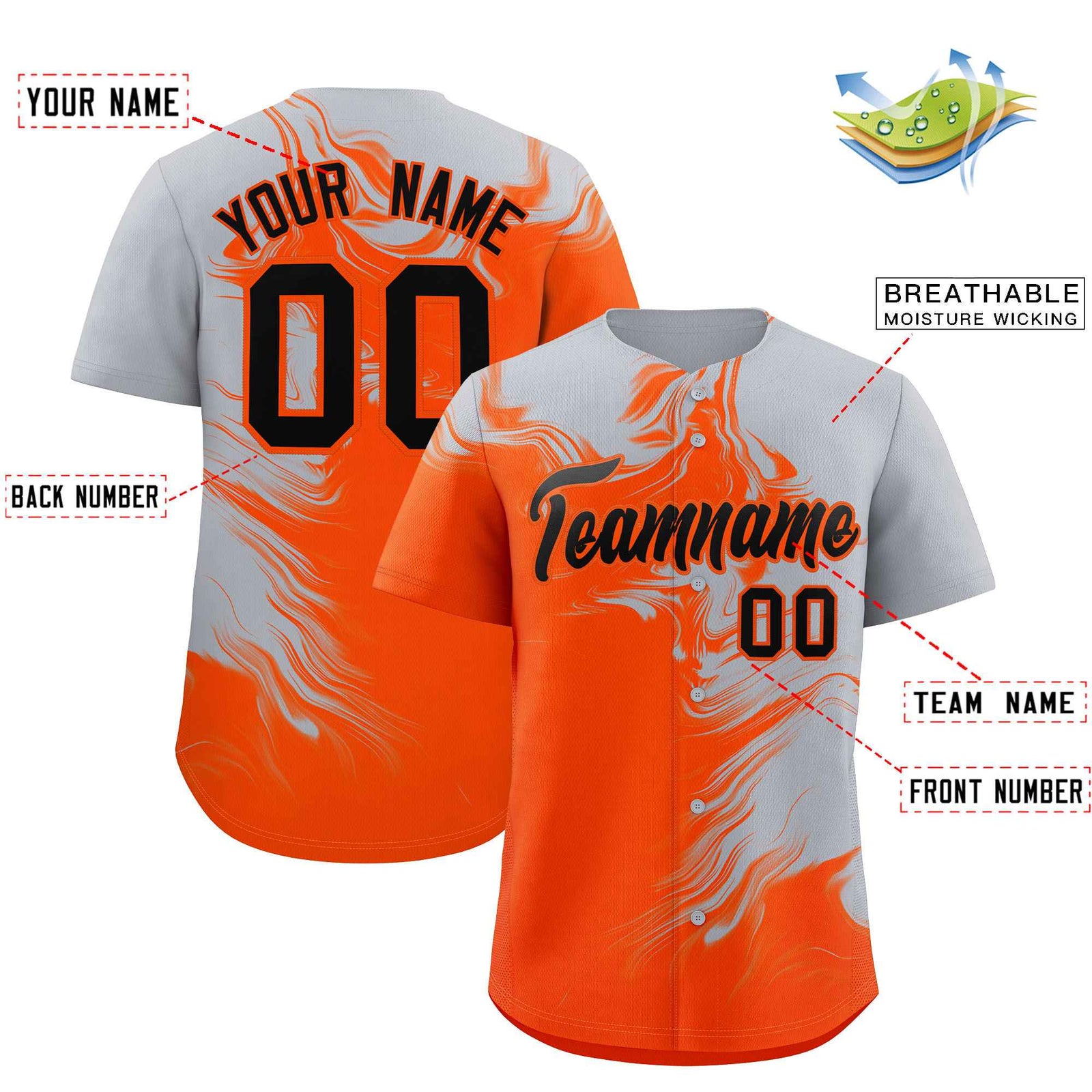 Custom Gray Orange Personalized Ink Pattern Authentic Baseball Jersey