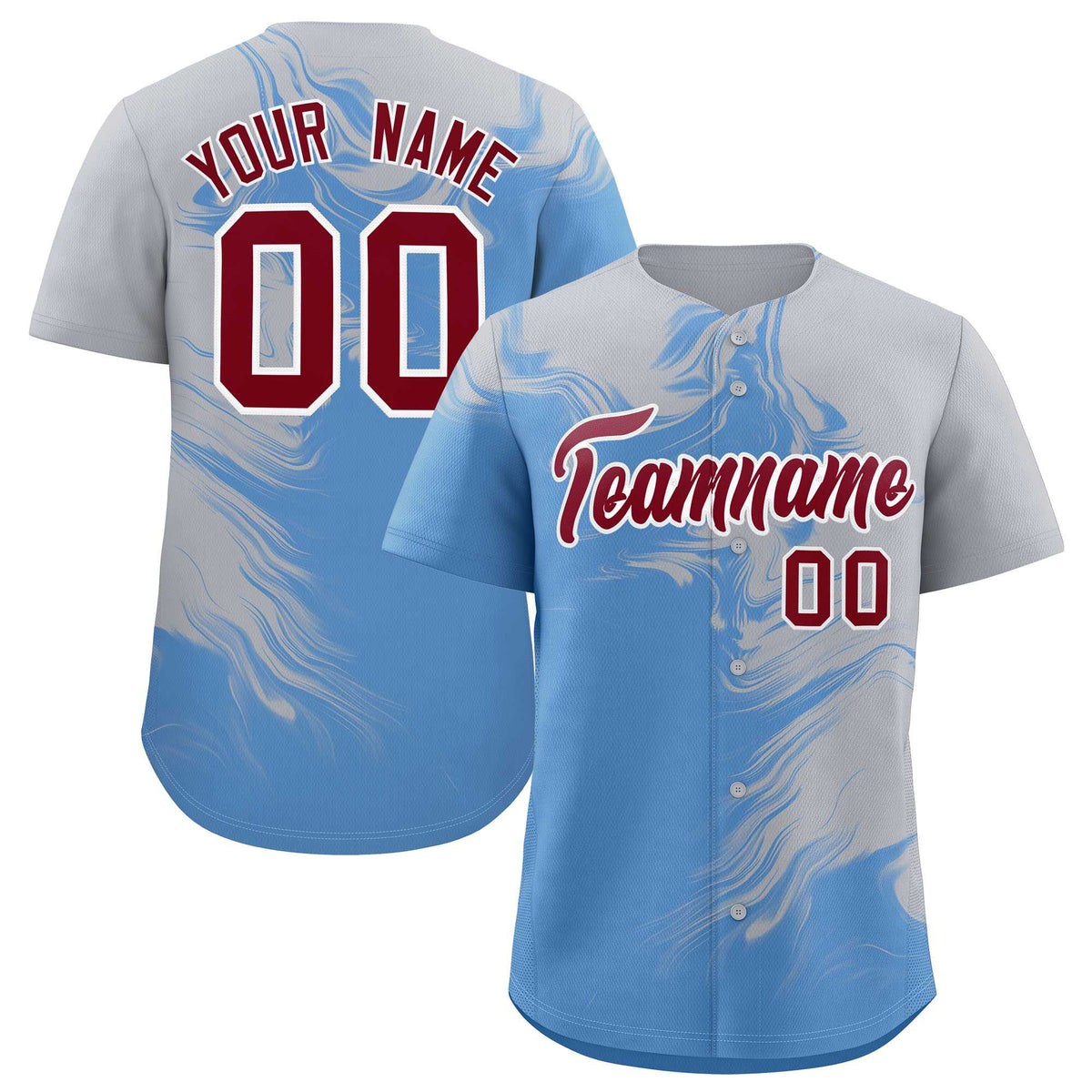 Custom Gray Powder Blue Personalized Ink Pattern Authentic Baseball Jersey