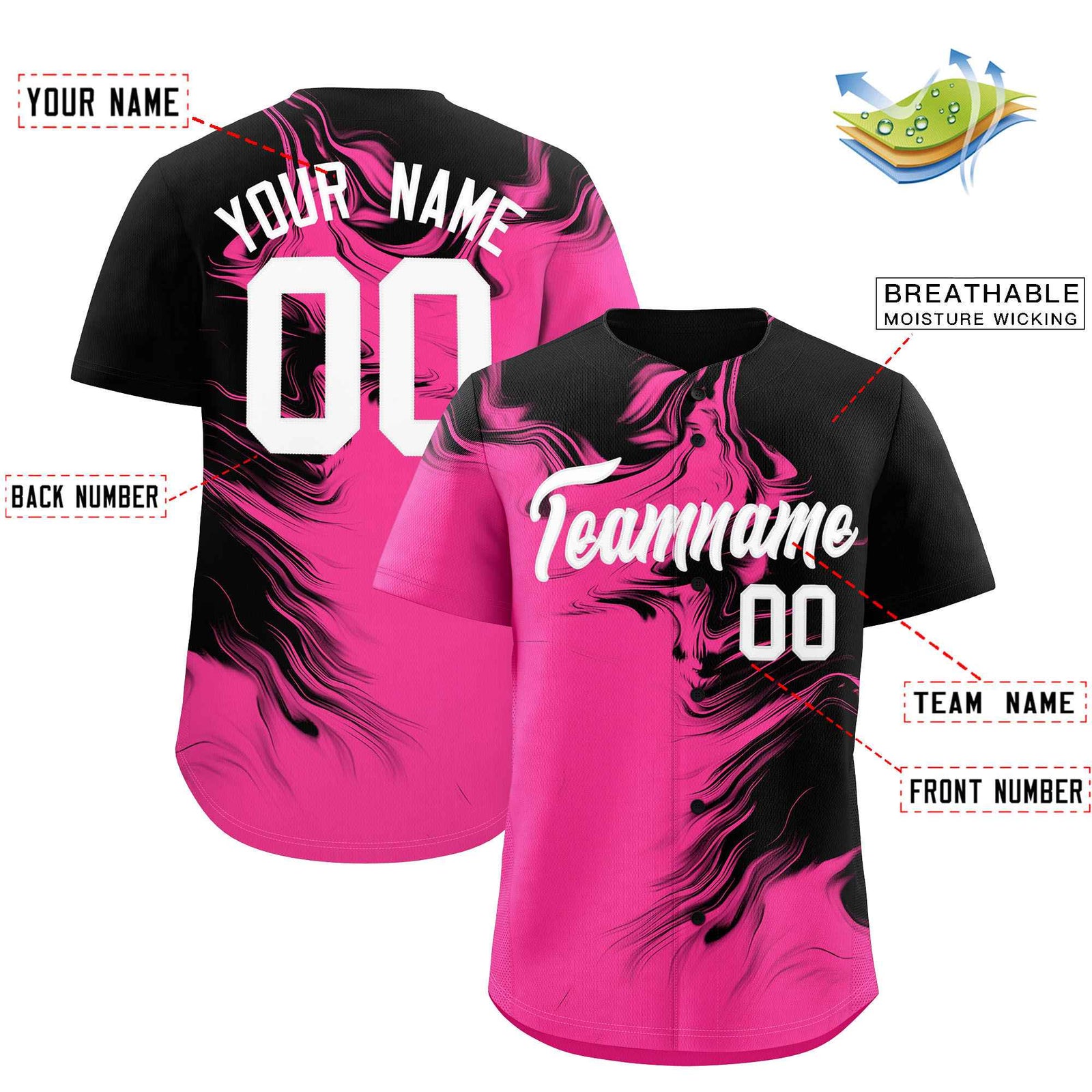 Custom Black Pink Personalized Ink Pattern Authentic Baseball Jersey