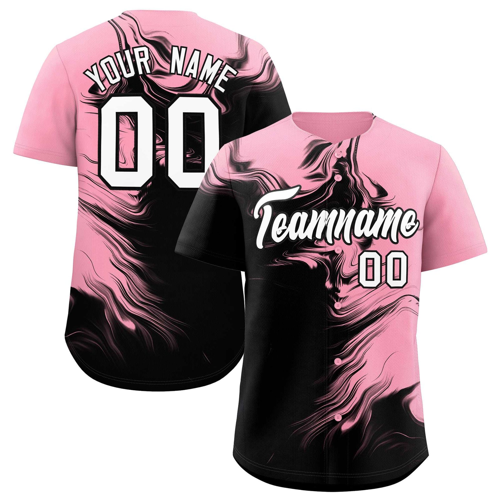 Custom Light Pink Black Personalized Ink Pattern Authentic Baseball Jersey