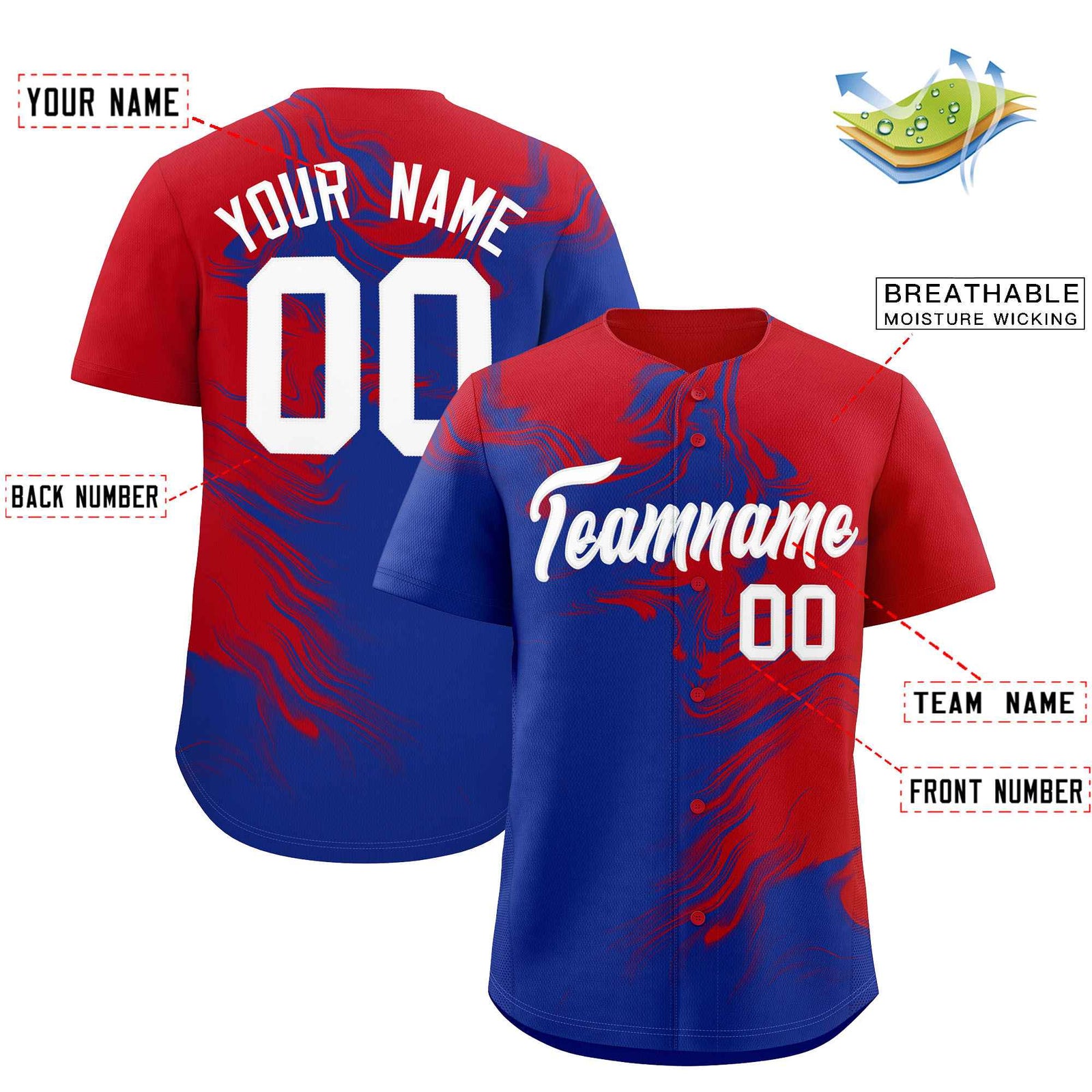 Custom Red Royal Personalized Ink Pattern Authentic Baseball Jersey
