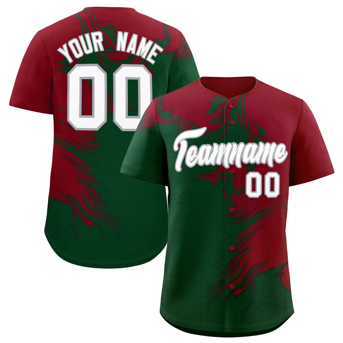 Custom Crimson Green Personalized Ink Pattern Authentic Baseball Jersey