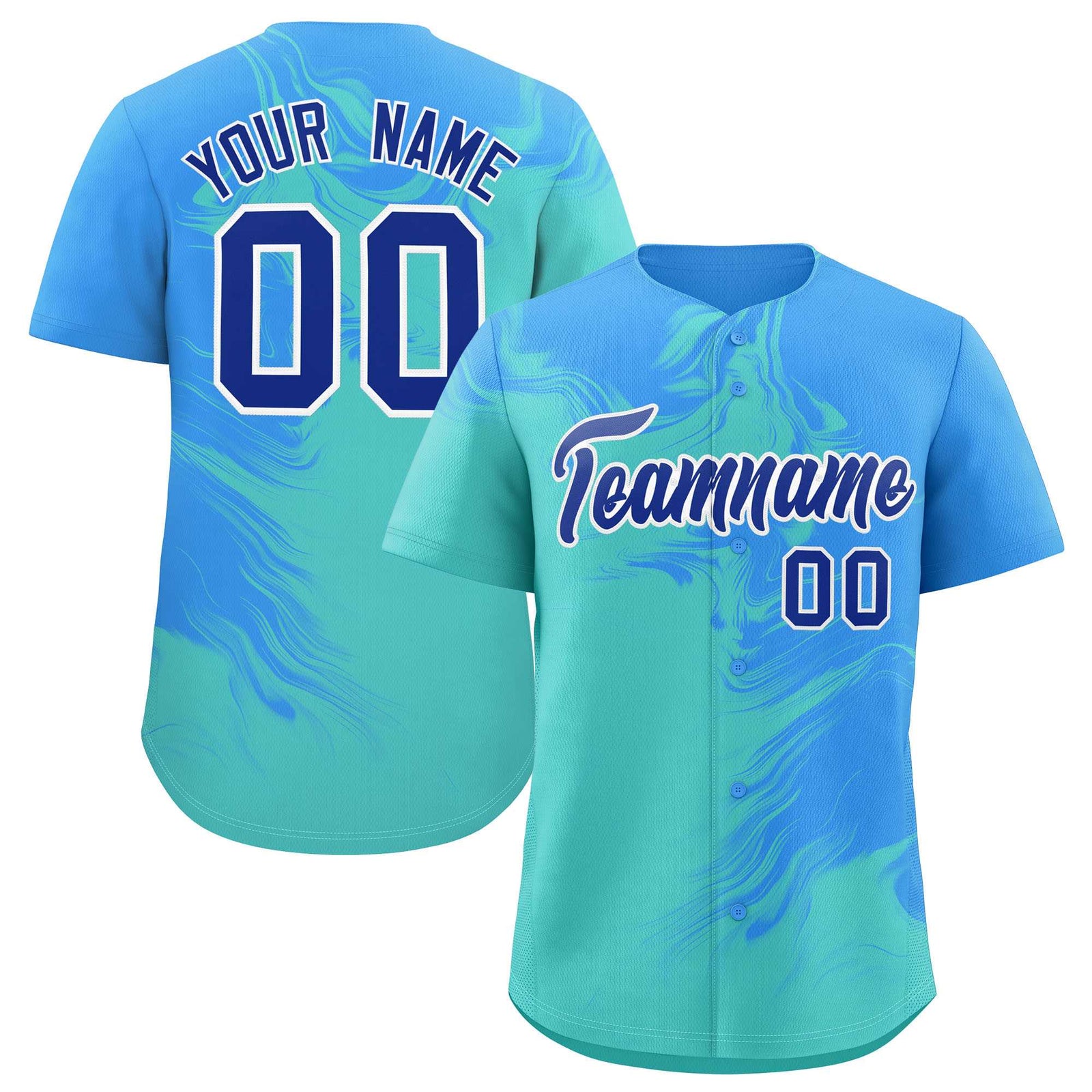 Custom Powder Blue Bright Green Personalized Ink Pattern Authentic Baseball Jersey