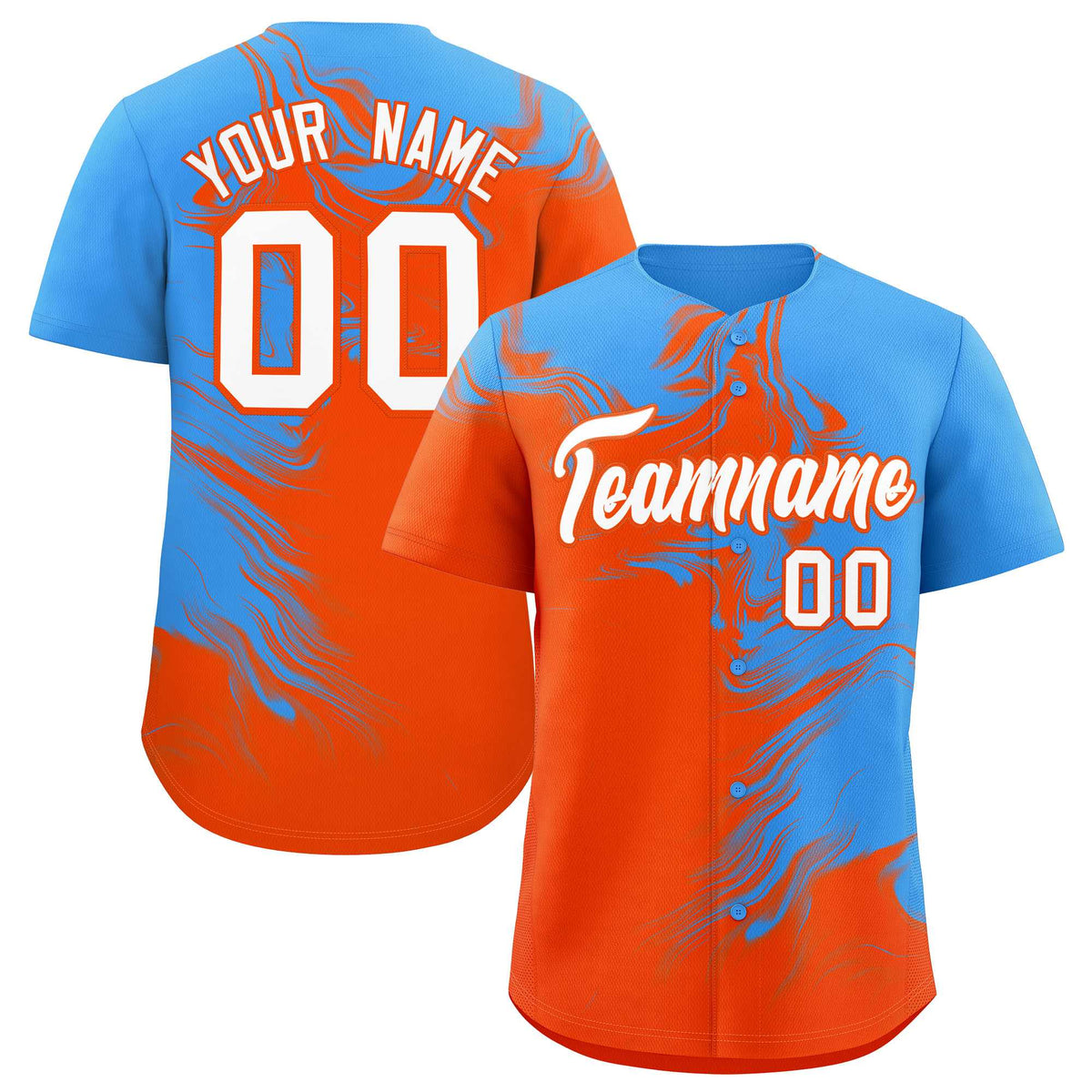 Custom Powder Blue Orange Personalized Ink Pattern Authentic Baseball Jersey