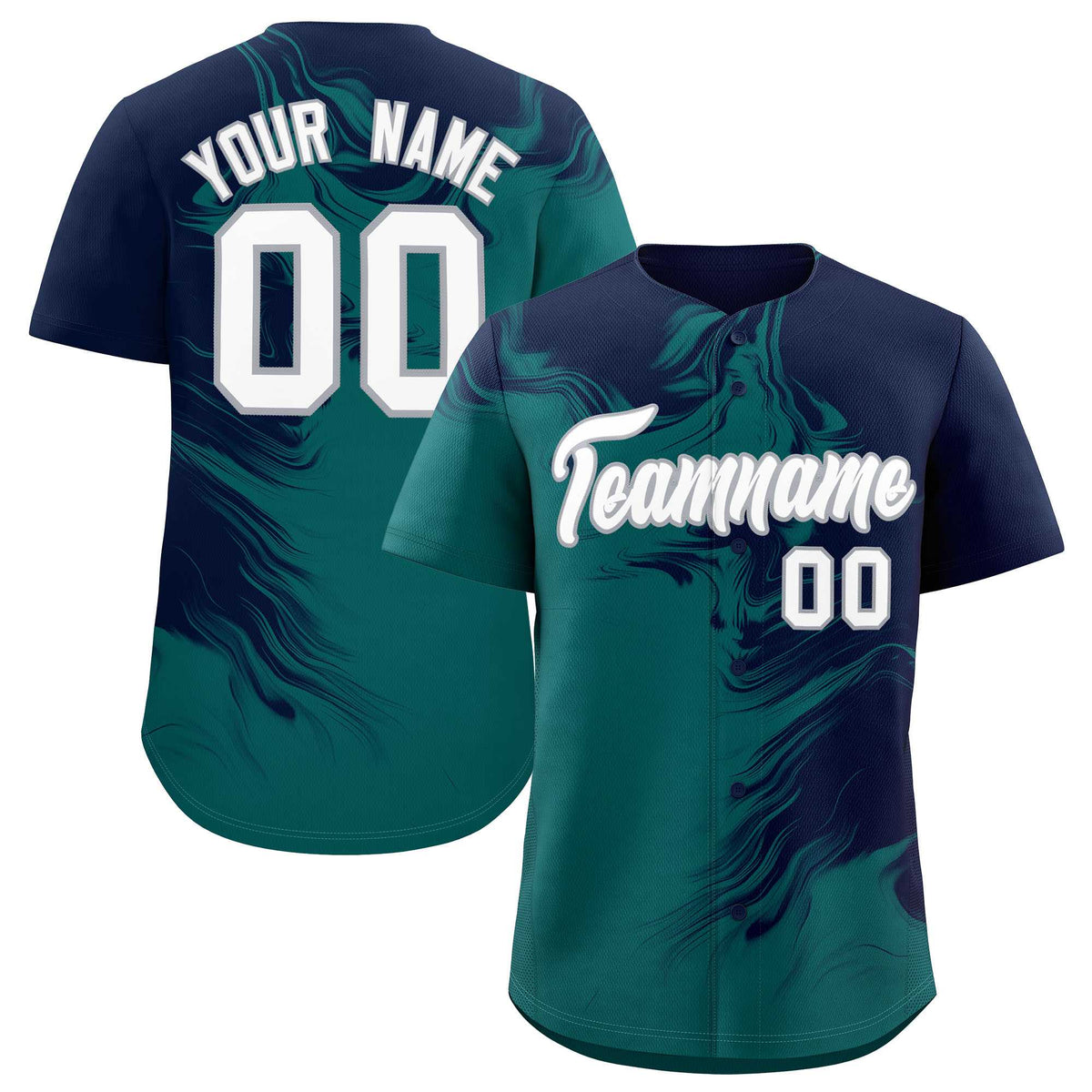 Custom Navy Aqua Personalized Ink Pattern Authentic Baseball Jersey