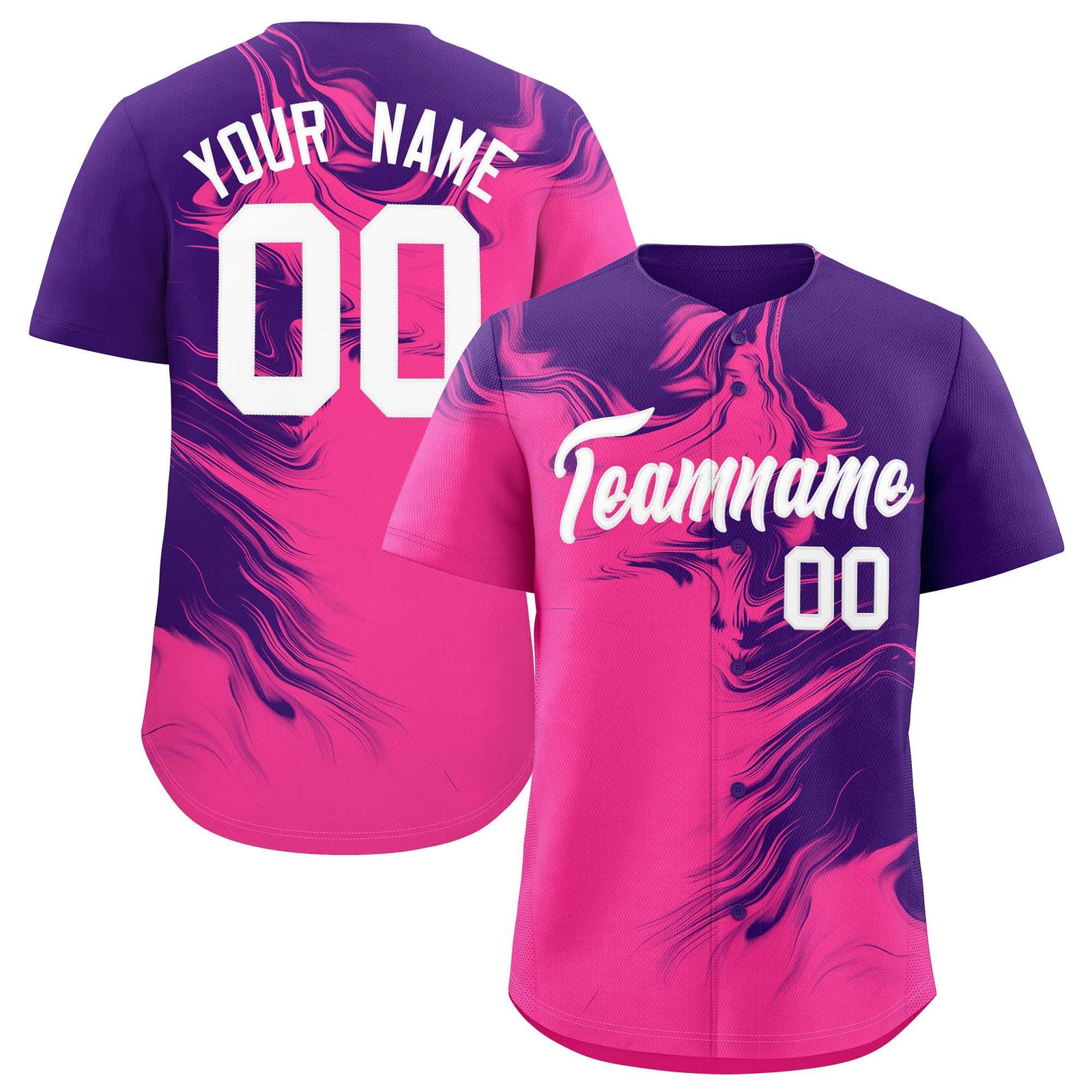 Custom Purple Pink Personalized Ink Pattern Authentic Baseball Jersey