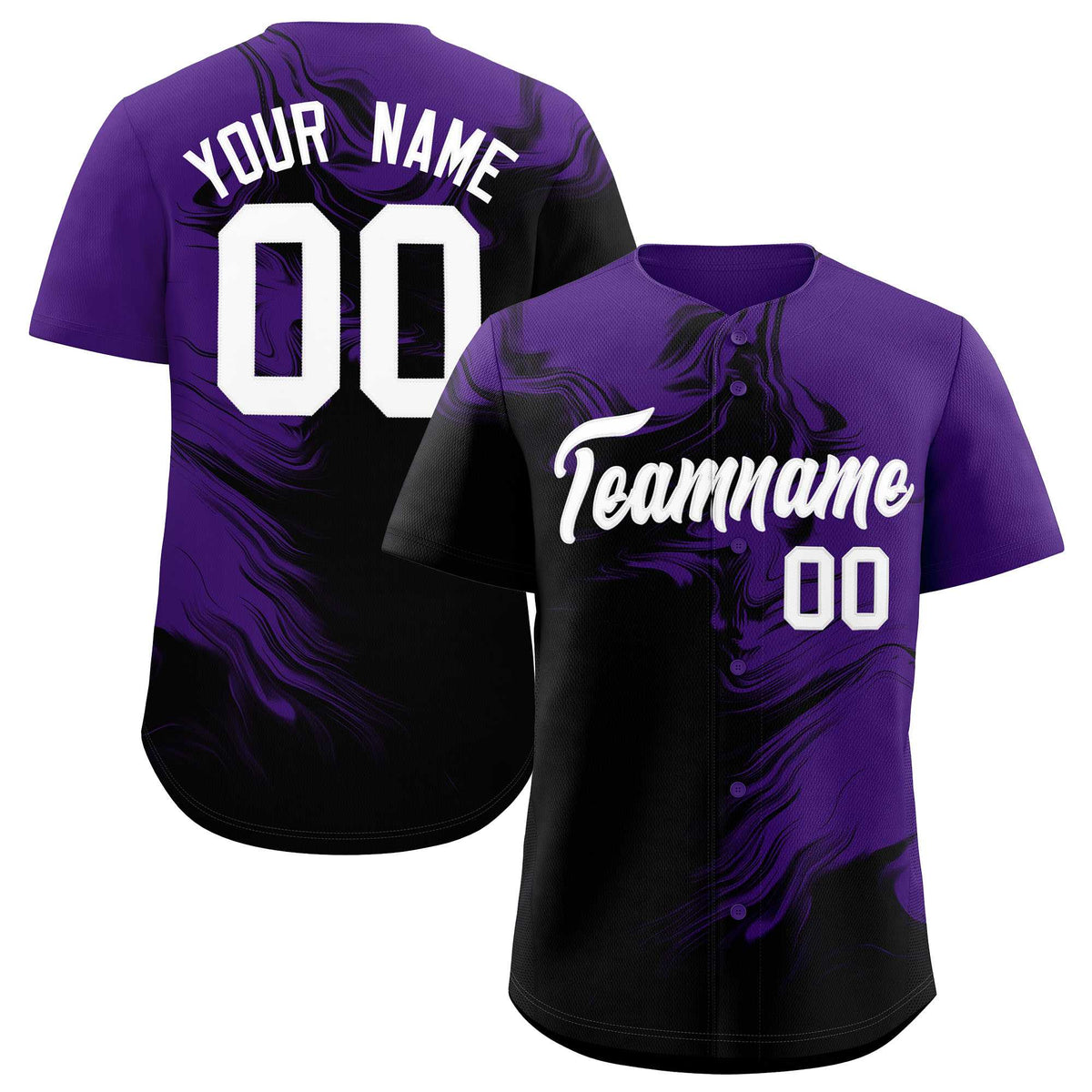 Custom Purple Black Personalized Ink Pattern Authentic Baseball Jersey