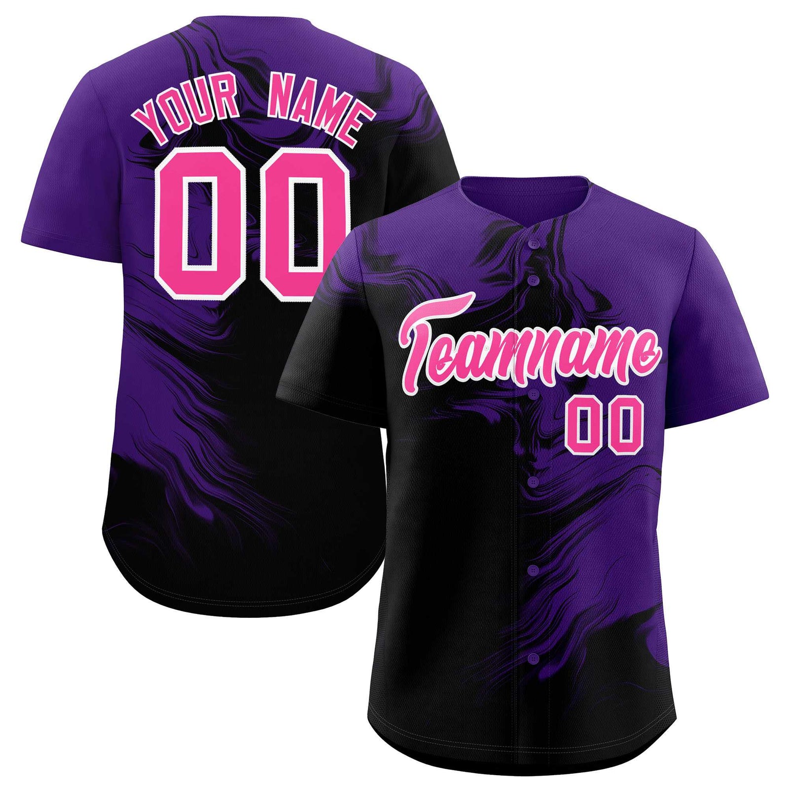 Custom Purple Black Personalized Ink Pattern Authentic Baseball Jersey