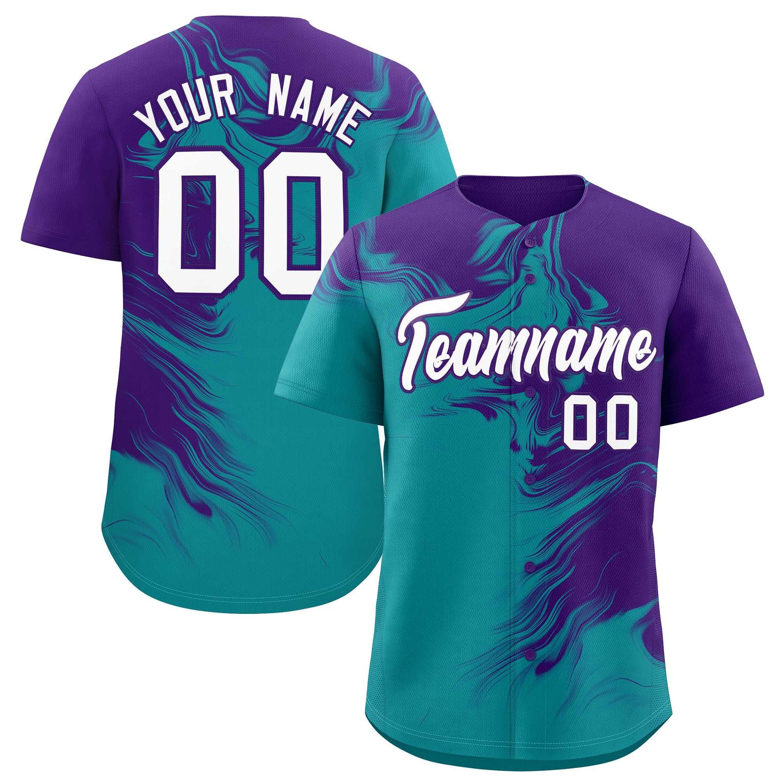Custom Purple Aqua Personalized Ink Pattern Authentic Baseball Jersey