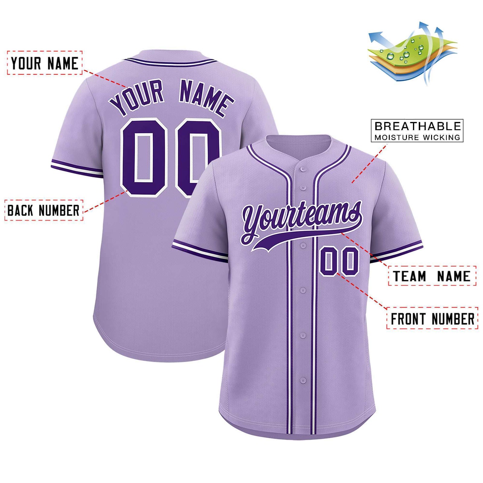 Custom Light Purple Classic Style Authentic Baseball Jersey