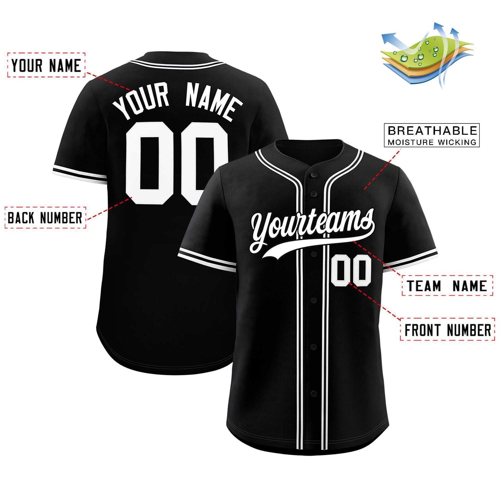 Custom Black Classic Style Authentic Baseball Jersey