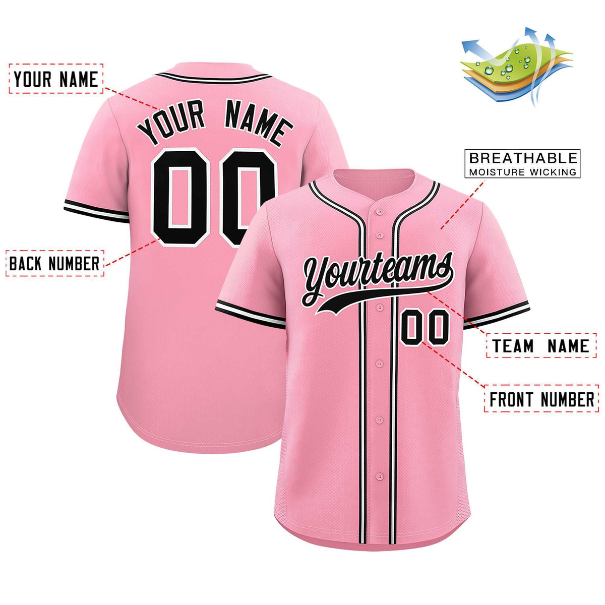 Custom Light Pink Classic Style Authentic Baseball Jersey