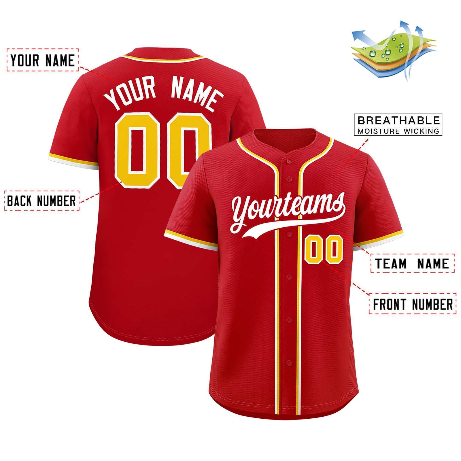 Custom Red Classic Style Authentic Baseball Jersey