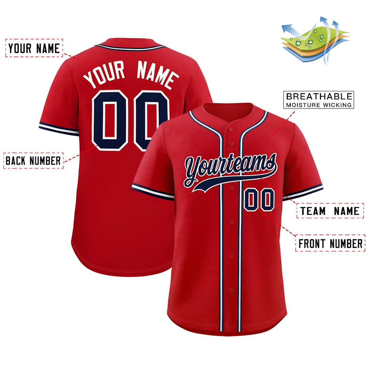 Custom Red Classic Style Authentic Baseball Jersey