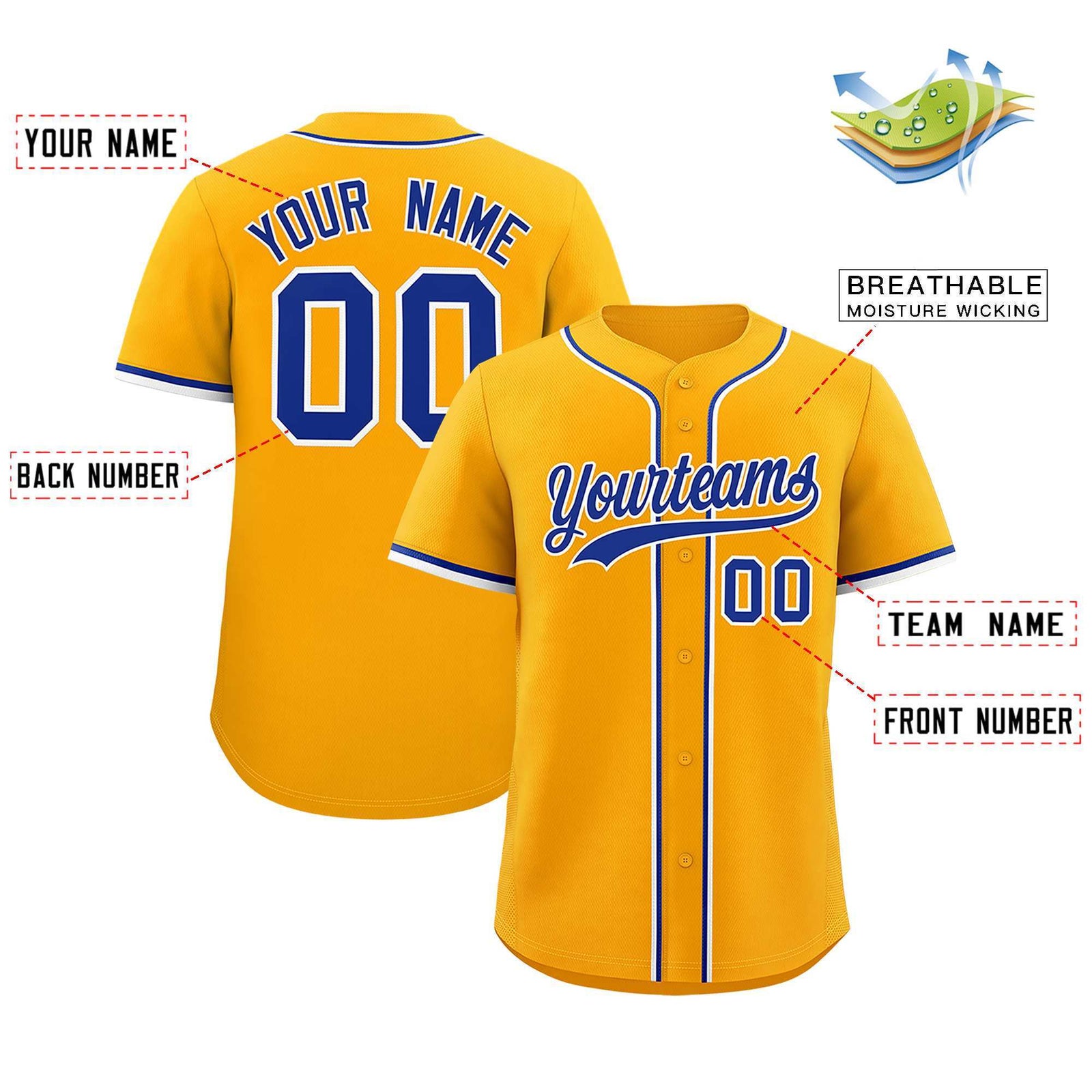 Custom Yellow Classic Style Authentic Baseball Jersey