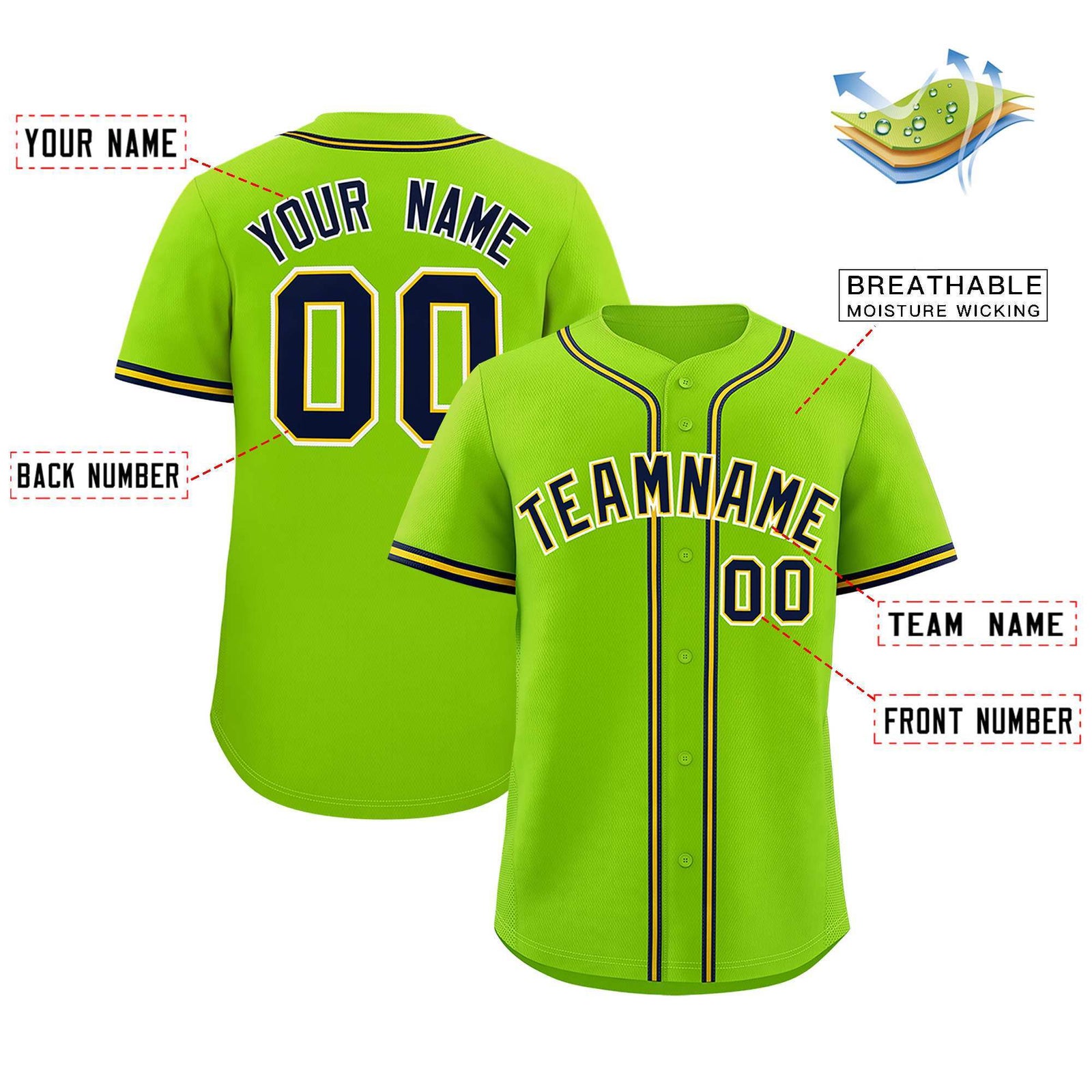 Custom Neon Green Classic Style Authentic Baseball Jersey