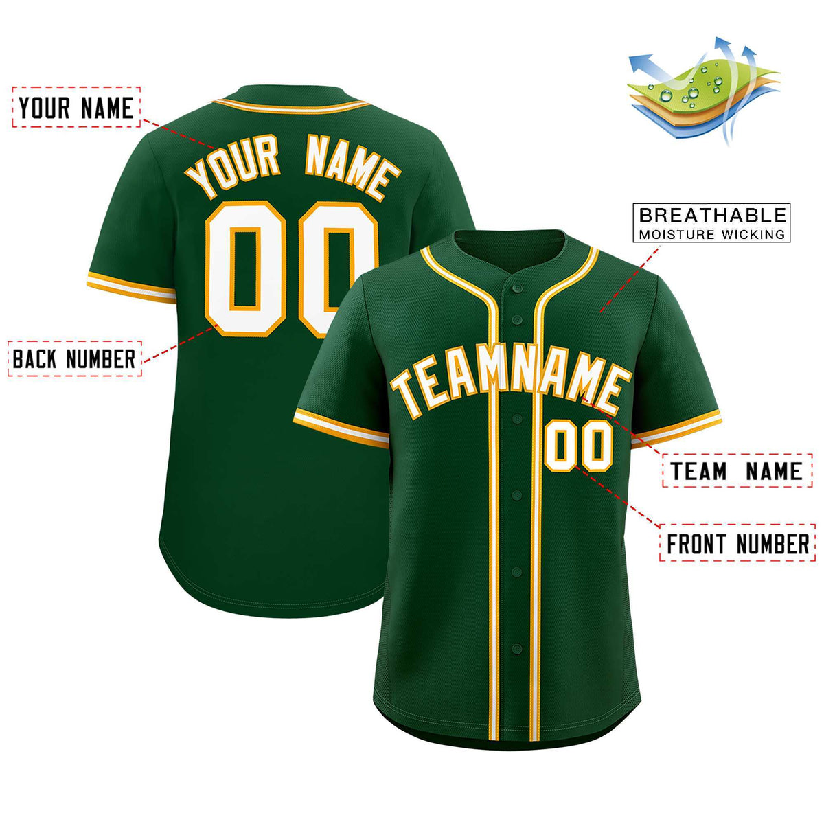 Custom Green Classic Style Authentic Baseball Jersey