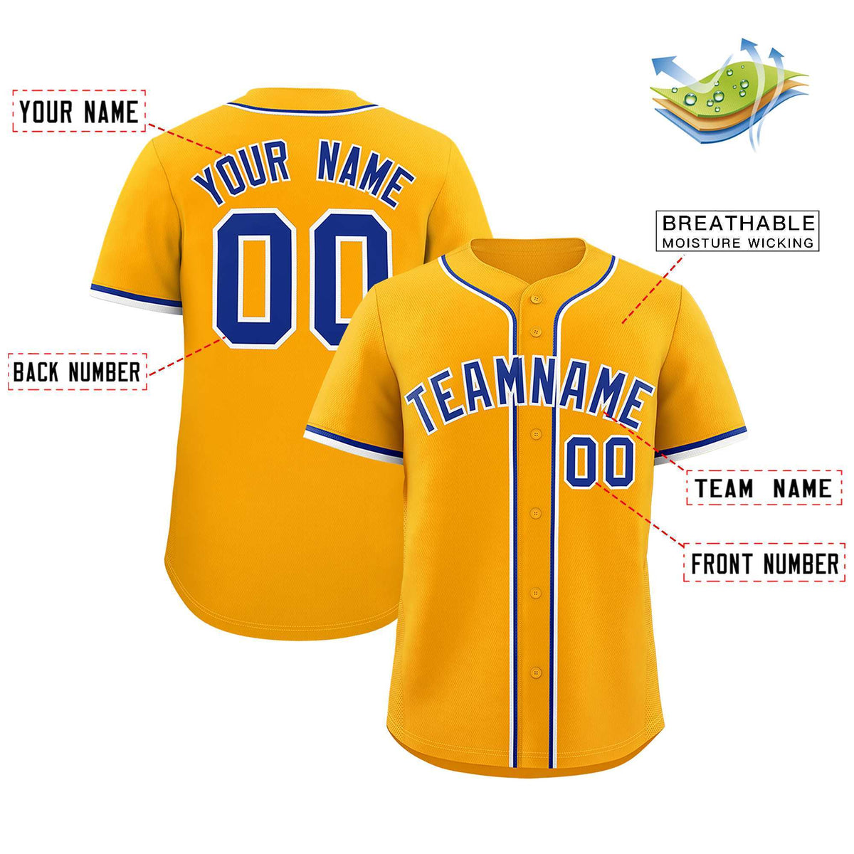 Custom Yellow Classic Style Authentic Baseball Jersey