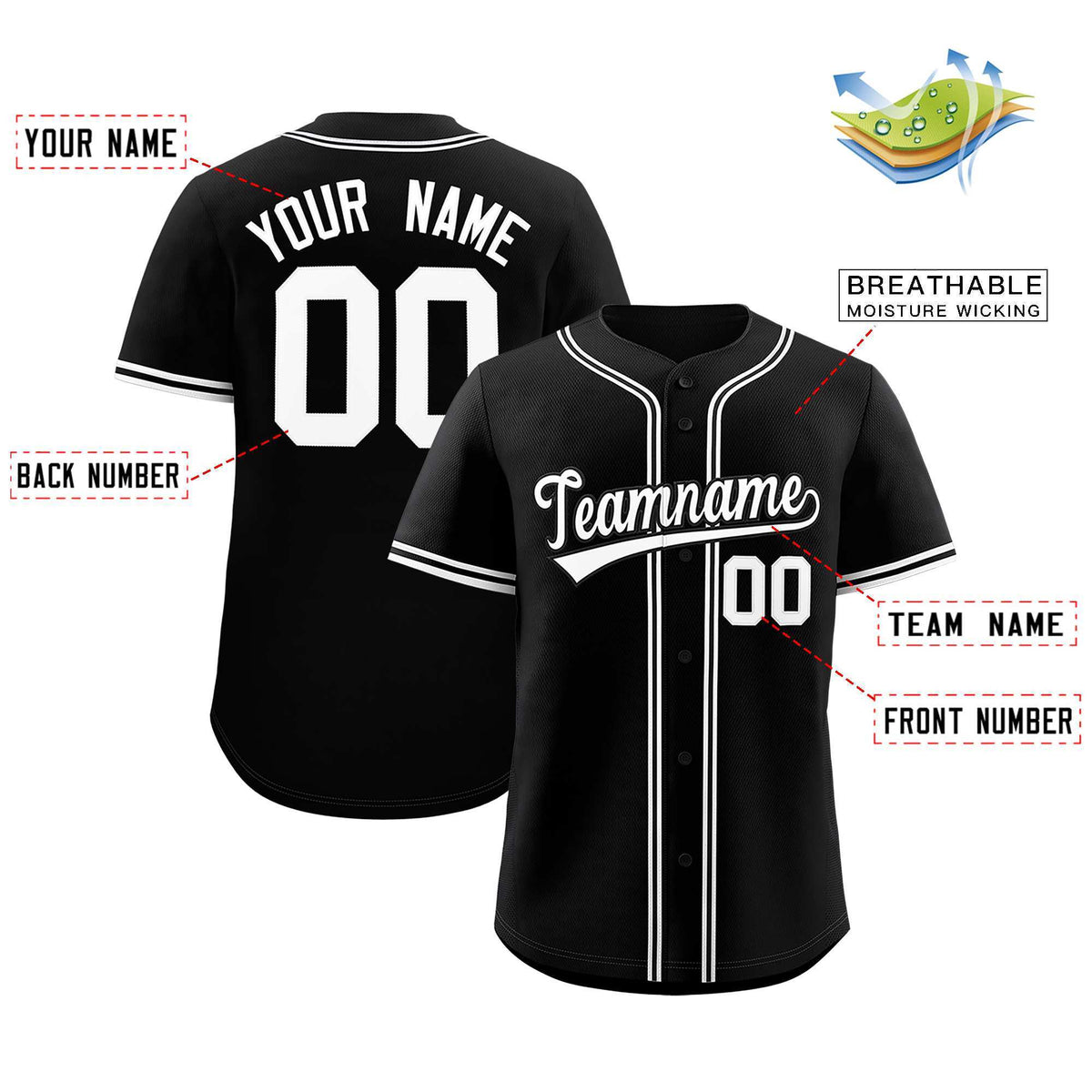 Custom Black Classic Style Authentic Baseball Jersey