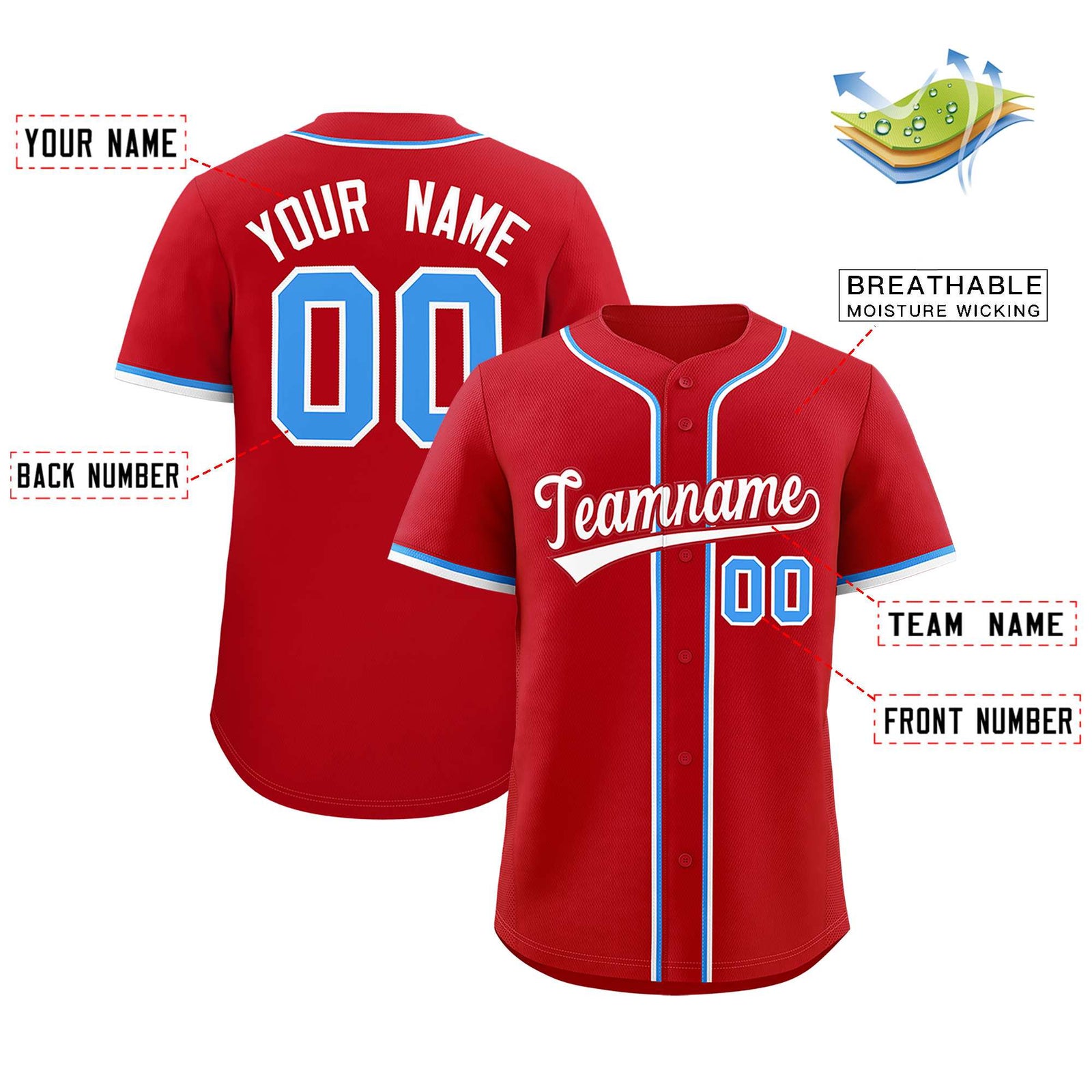 Custom Red Classic Style Authentic Baseball Jersey