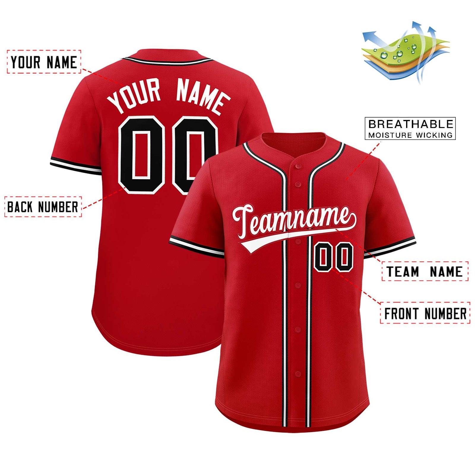 Custom Red Classic Style Authentic Baseball Jersey