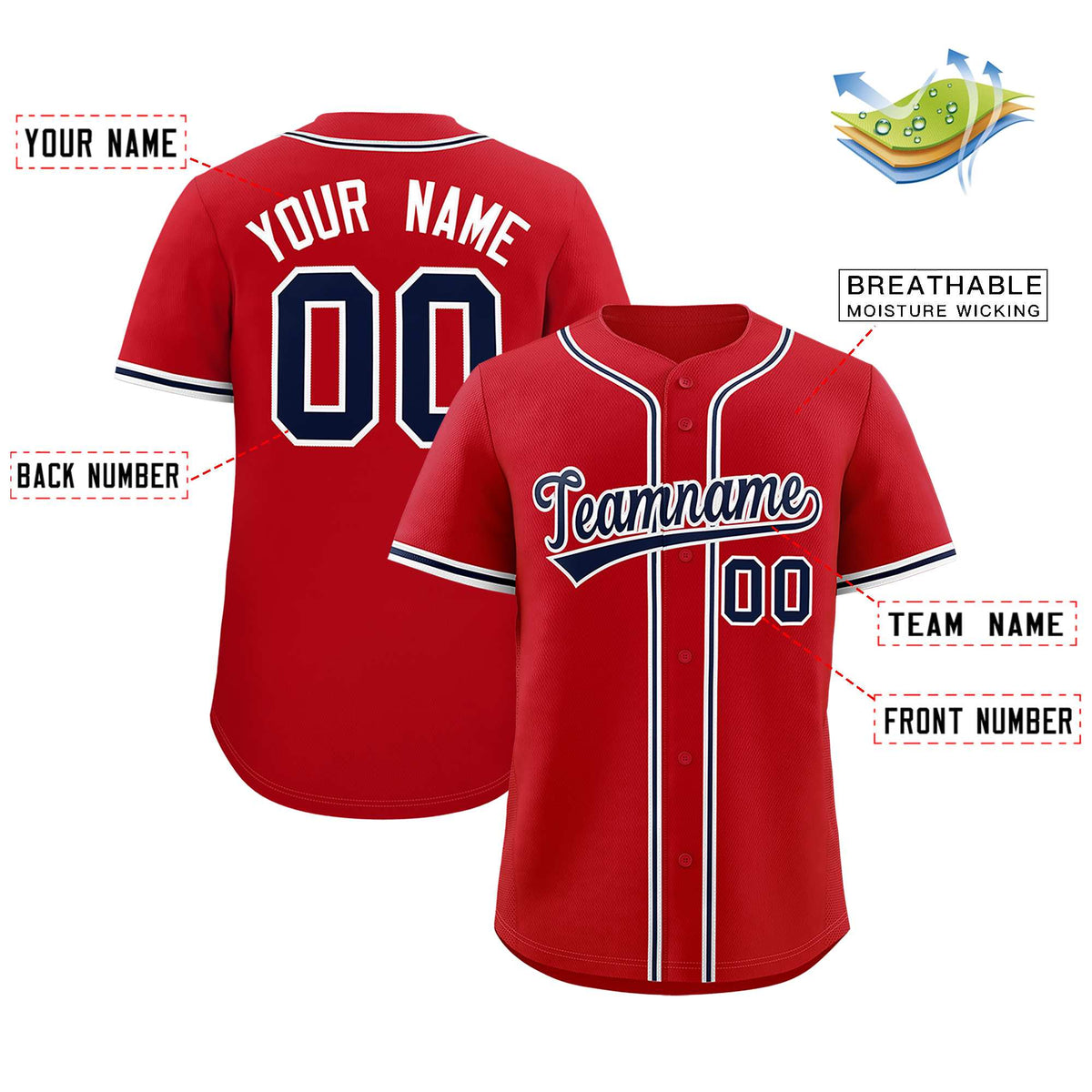 Custom Red Classic Style Authentic Baseball Jersey