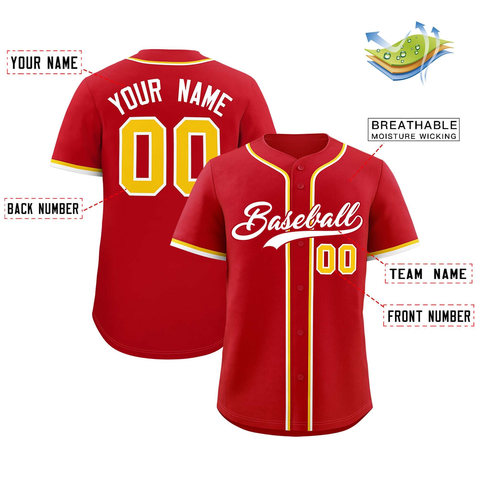 Custom Red Classic Style Authentic Baseball Jersey