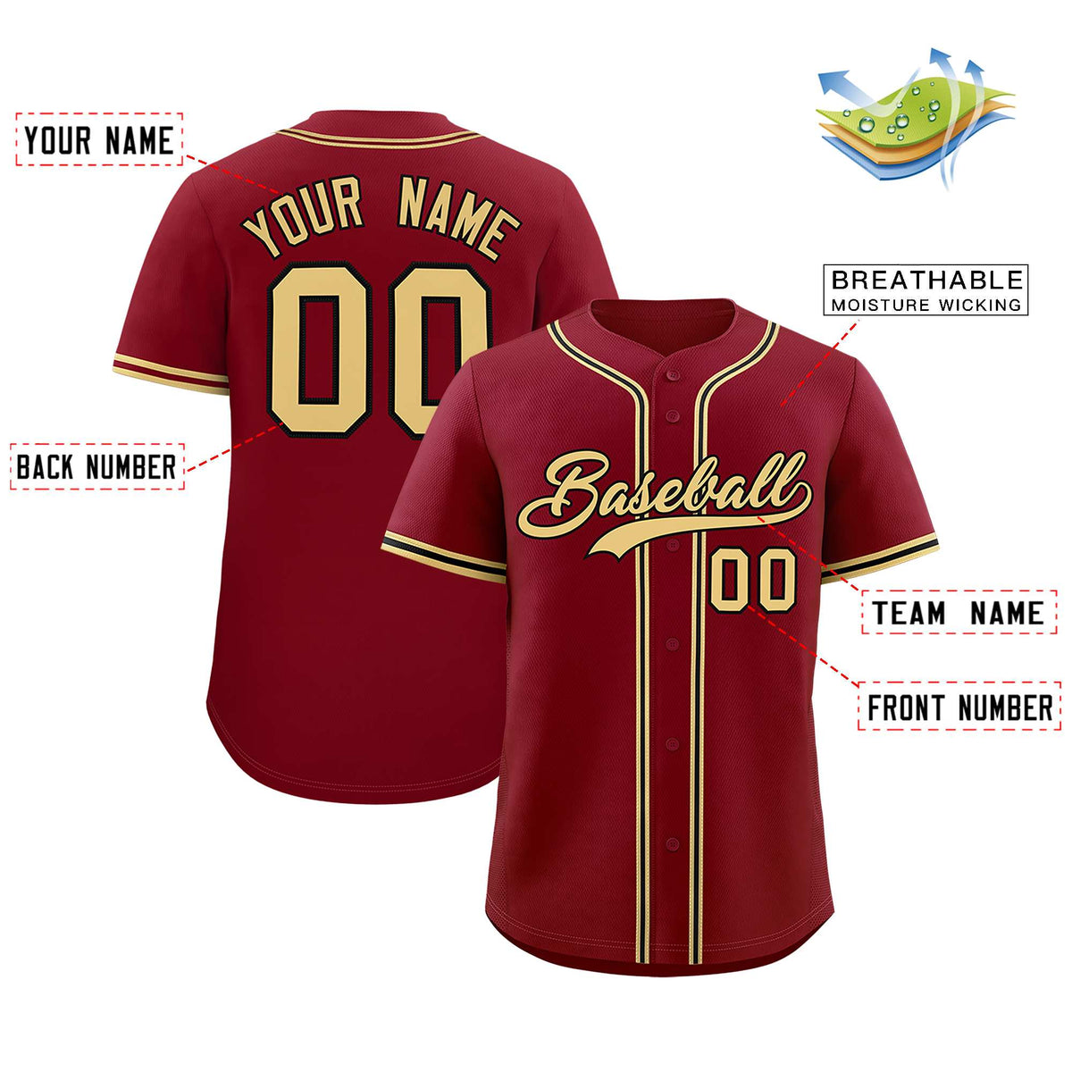 Custom Crimson Classic Style Authentic Baseball Jersey