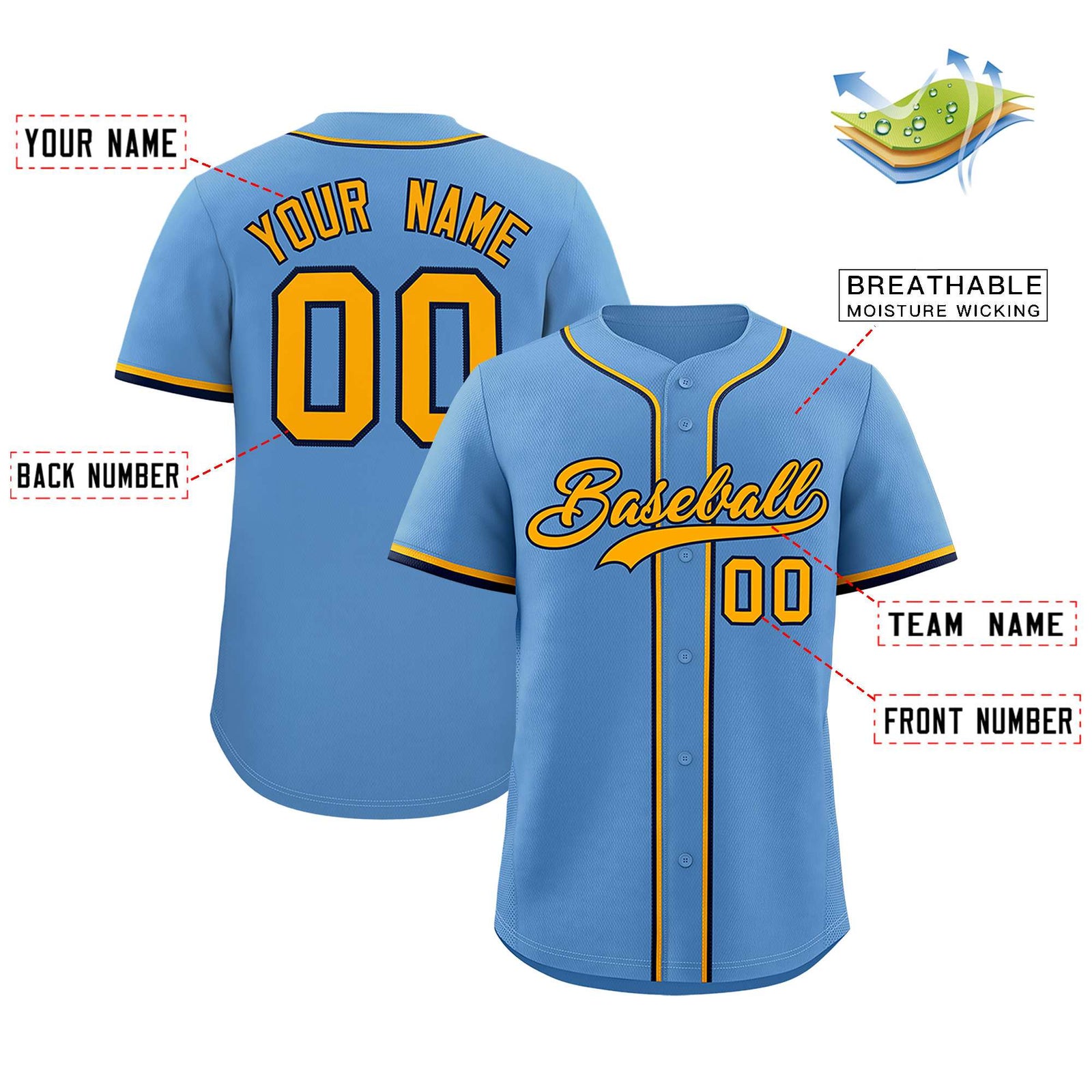 Custom Light Blue Classic Style Authentic Baseball Jersey