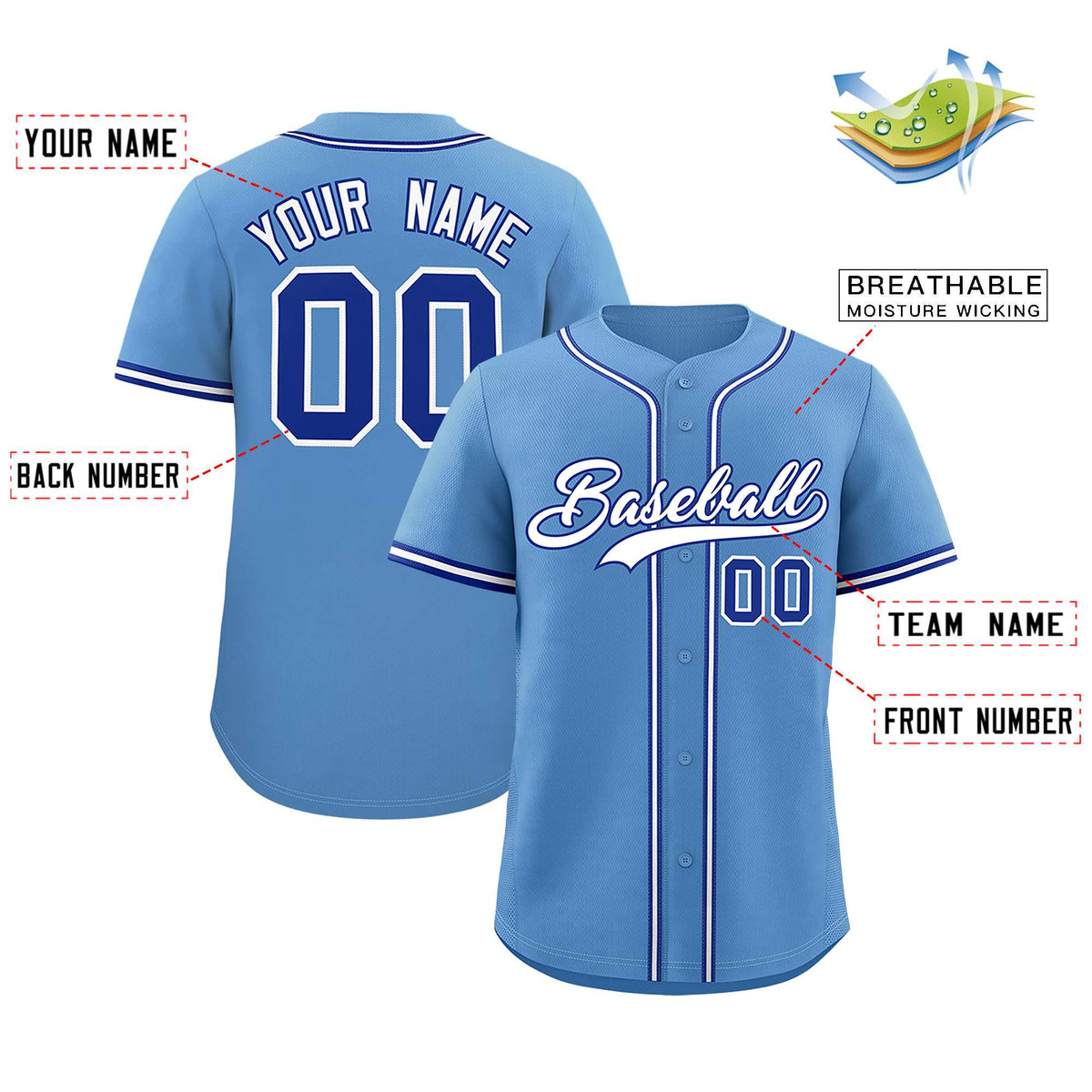Custom Light Blue Classic Style Authentic Baseball Jersey