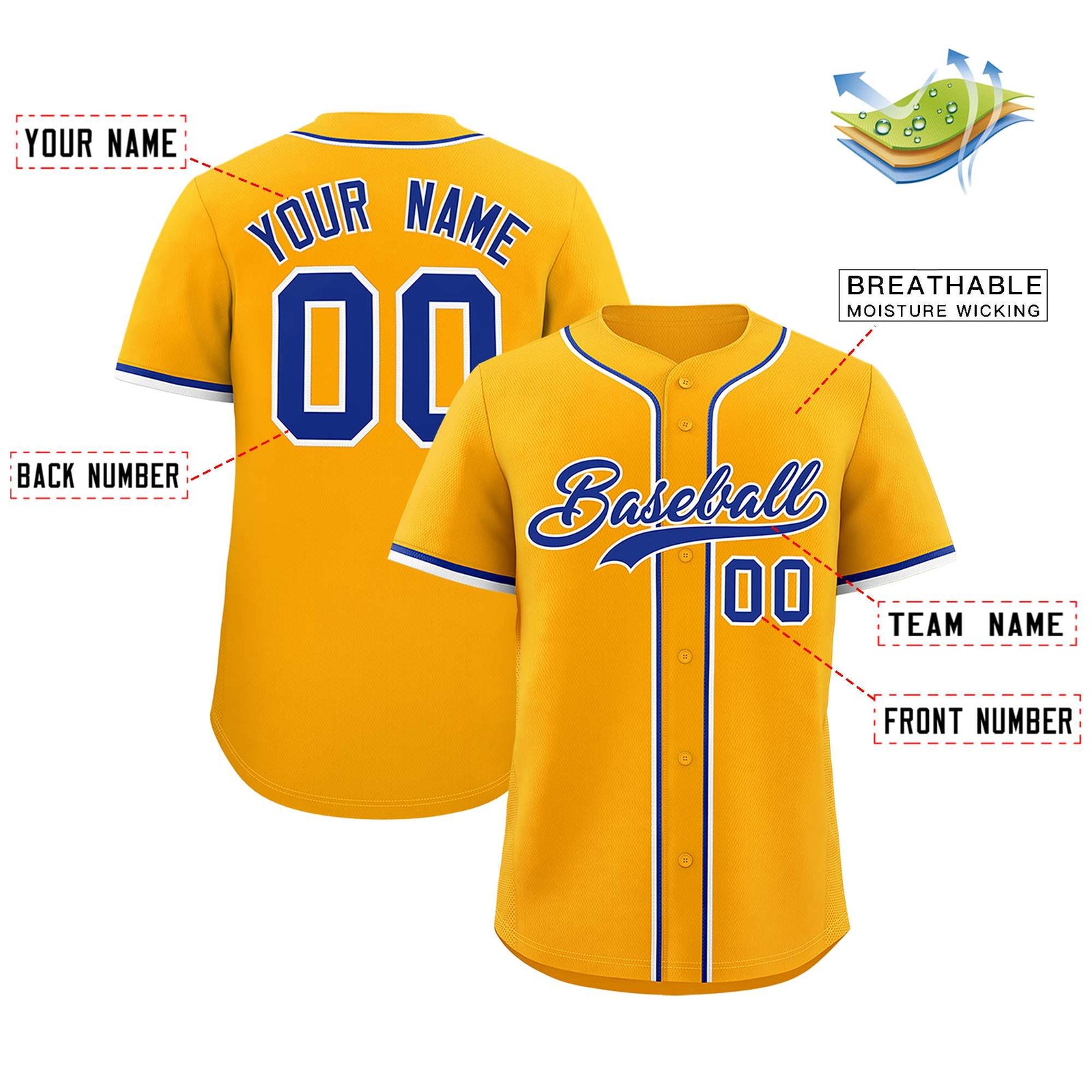 Custom Yellow Classic Style Authentic Baseball Jersey