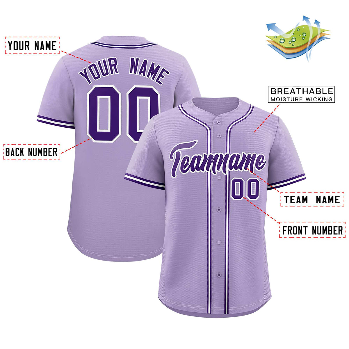 Custom Light Purple Classic Style Authentic Baseball Jersey