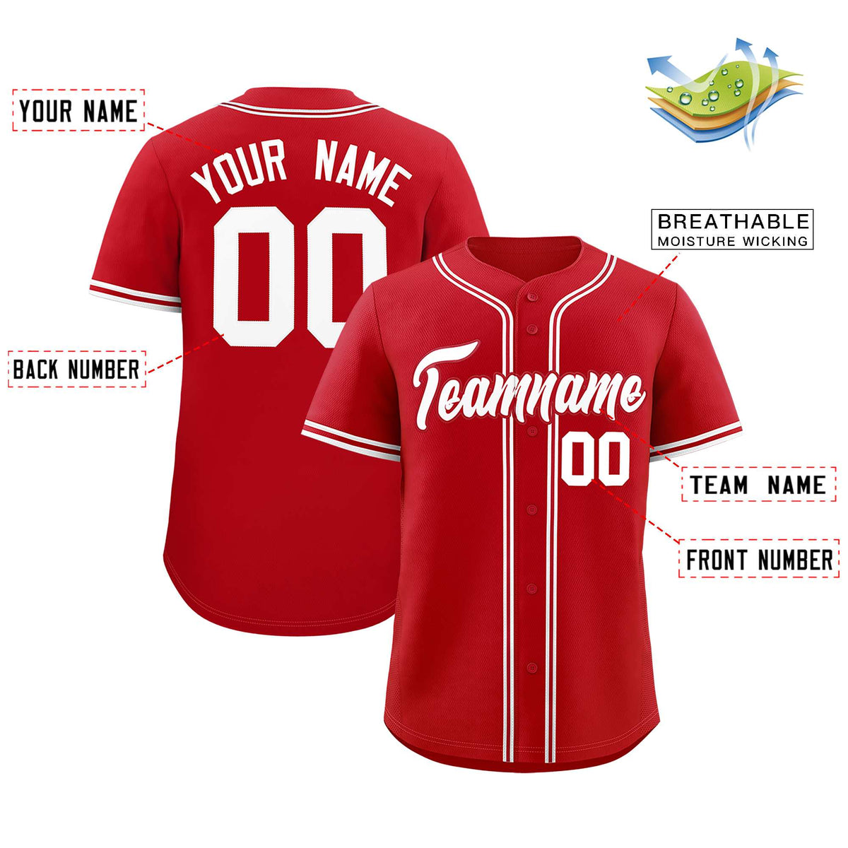 Custom Red Classic Style Authentic Baseball Jersey