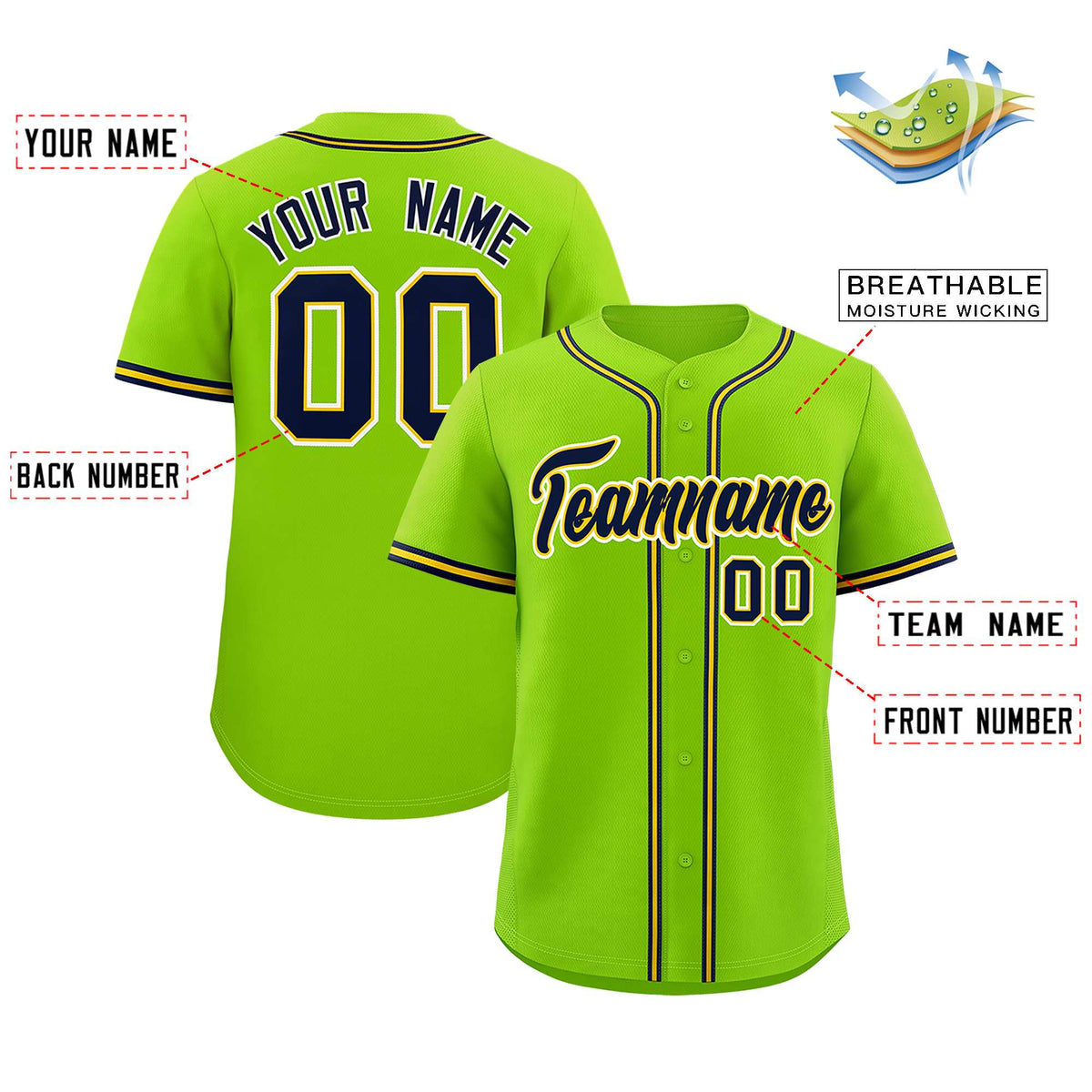 Custom Neon Green Classic Style Authentic Baseball Jersey