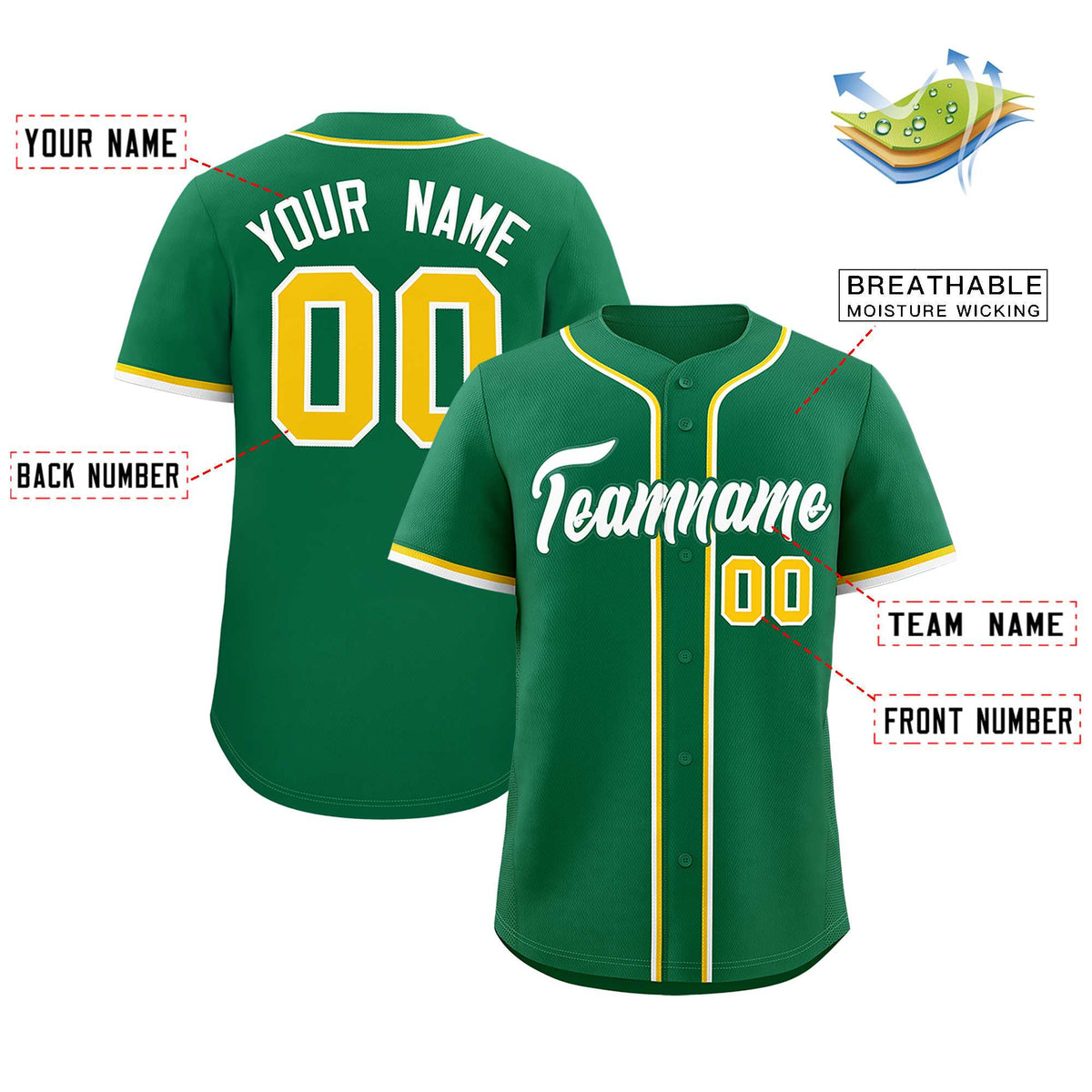 Custom Kelly Green Classic Style Authentic Baseball Jersey